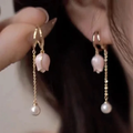 Chic Pink Tulip Pearl Earrings