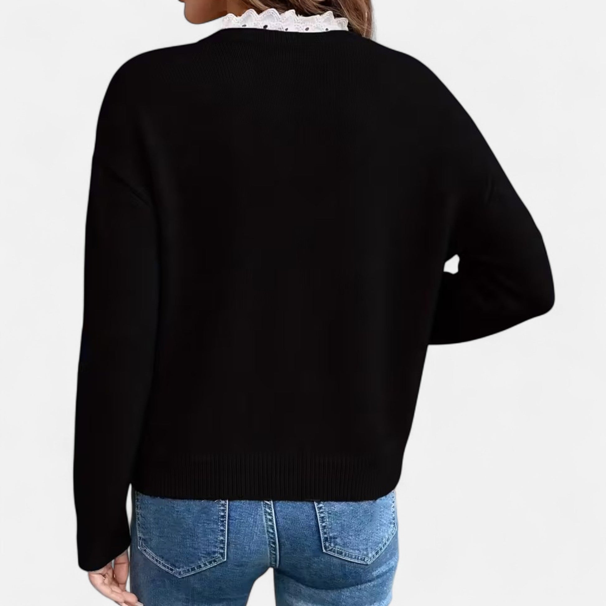 Dorevelle Damen V-Ausschnitt Pullover mit Spitzenbesatz für einen eleganten Look