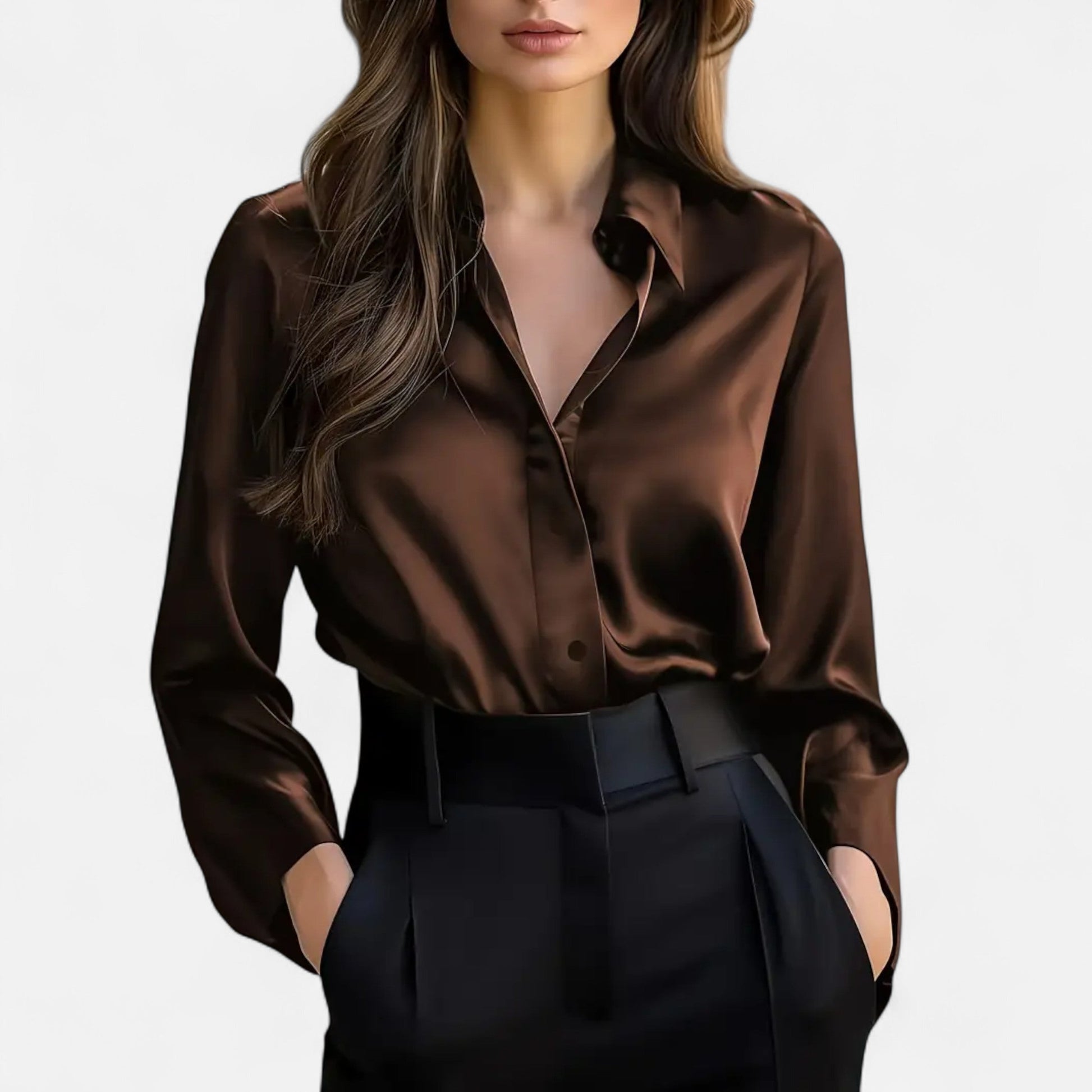 Dorevelle Women’s Satin Blouse - Sophisticated Long Sleeve Elegance