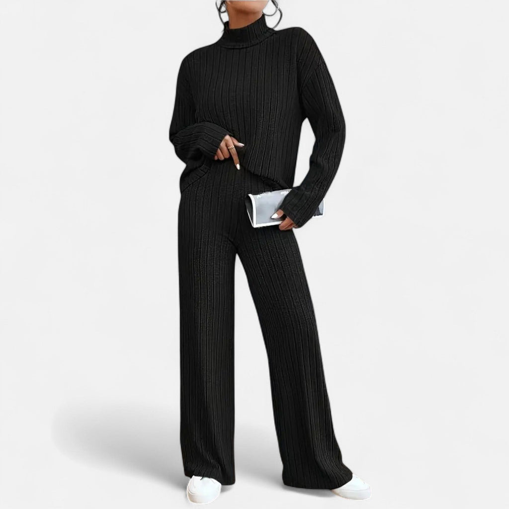 Dorevelle | Women's Ribbed Set with Mock Neck & Wide-Leg Style for a Chic and Comfortable Look