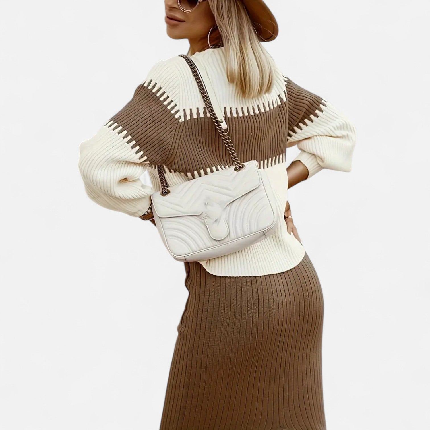 Dorevelle | Ensemble en Maille pour Femmes – Pullover à Col Haut et Jupe Mi-Longue Élégante