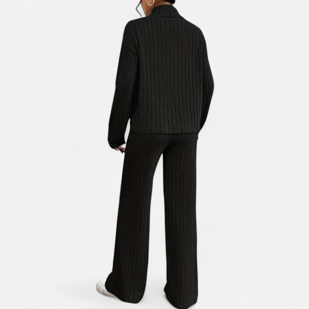 Dorevelle | Women's Ribbed Set with Mock Neck & Wide-Leg Style for a Chic and Comfortable Look