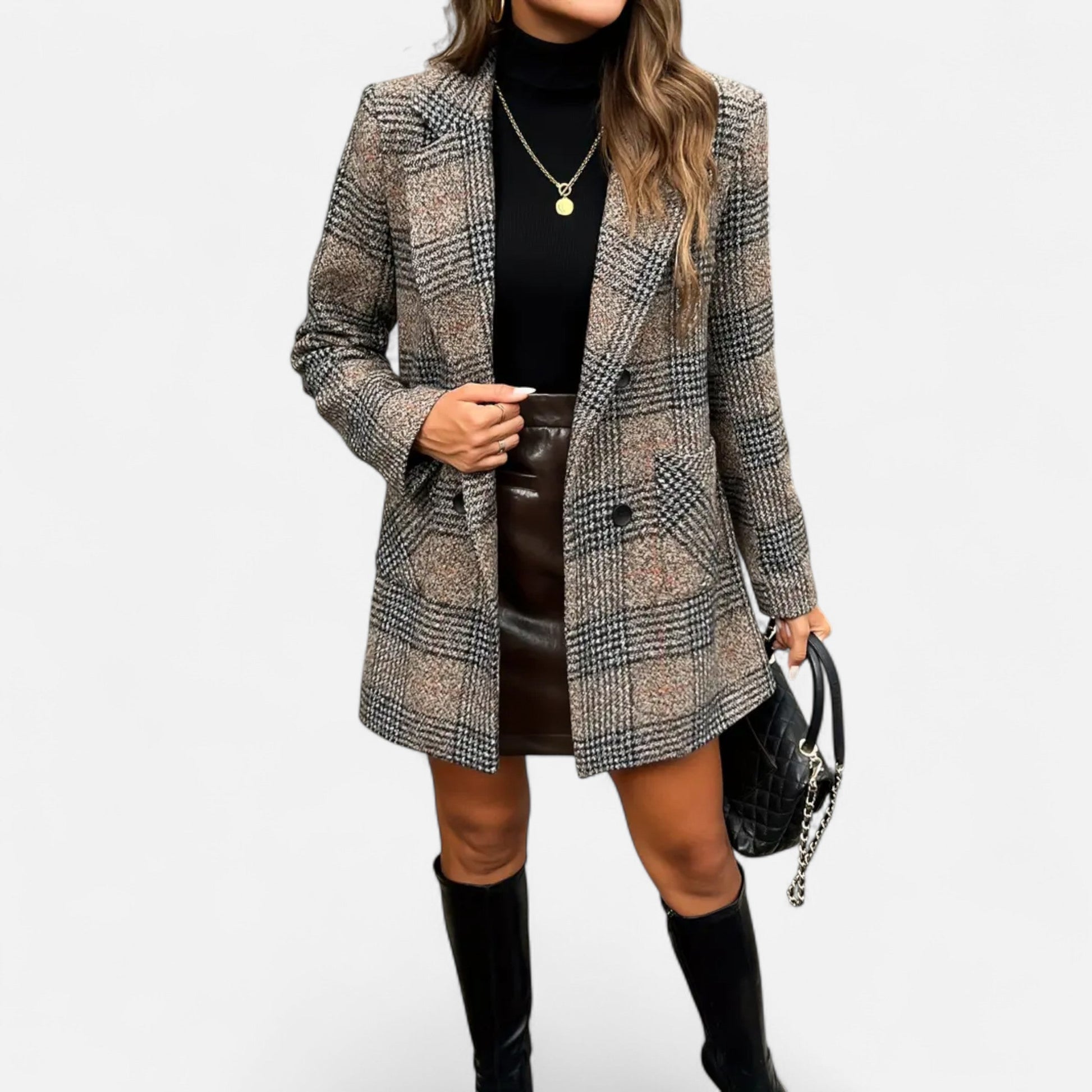 Dorevelle | Damenklassischer Houndstooth-Mantel – Zeitlose Eleganz und Stil