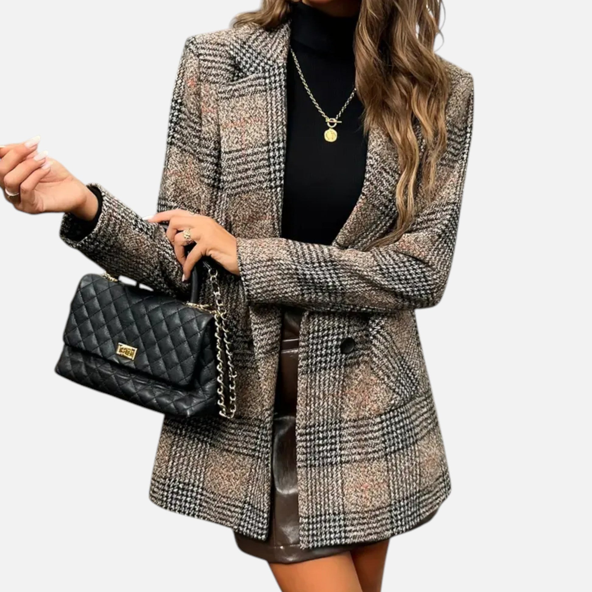 Dorevelle | Damenklassischer Houndstooth-Mantel – Zeitlose Eleganz und Stil