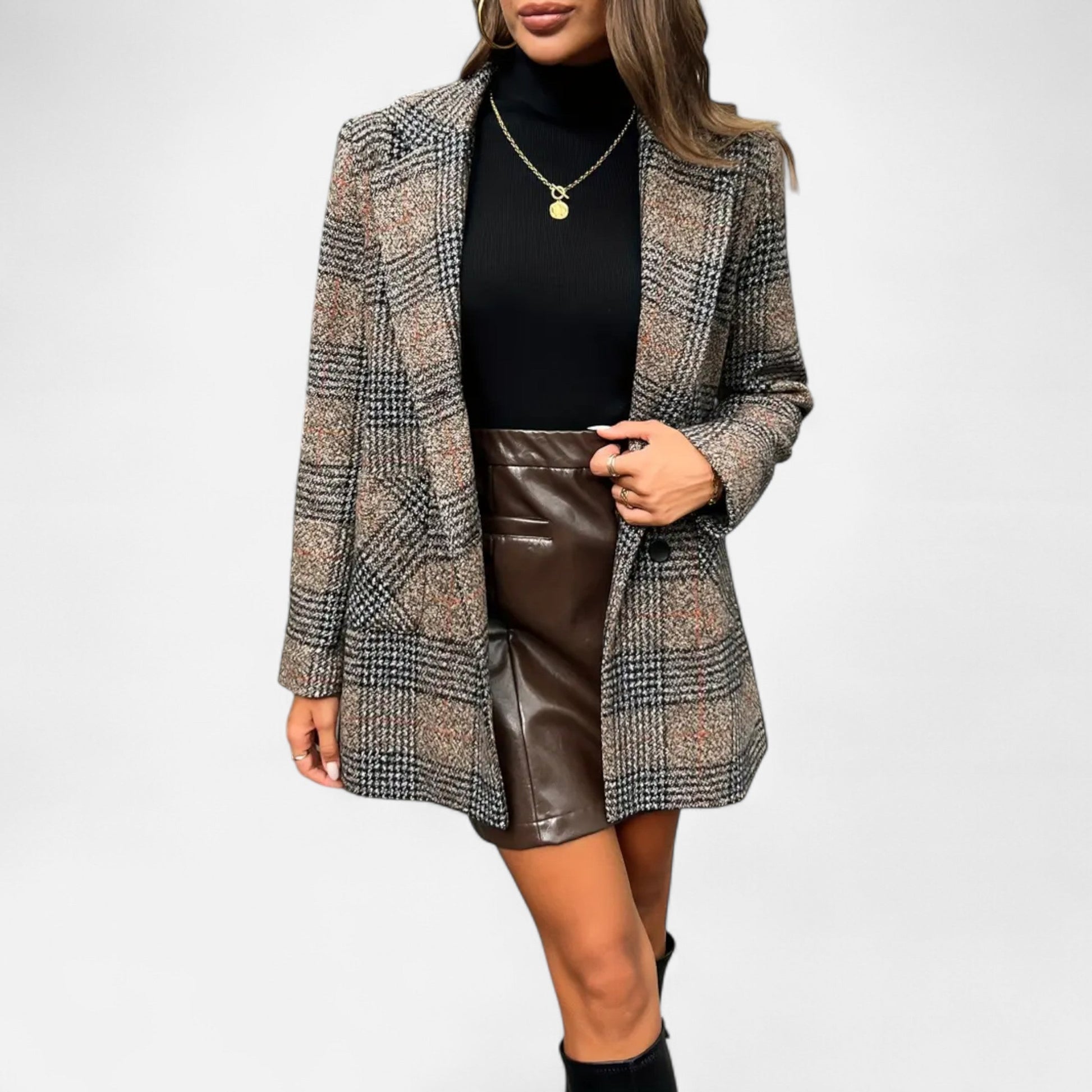 Dorevelle | Damenklassischer Houndstooth-Mantel – Zeitlose Eleganz und Stil