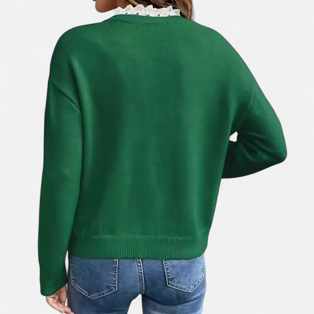 Dorevelle Damen V-Ausschnitt Pullover mit Spitzenbesatz für einen eleganten Look