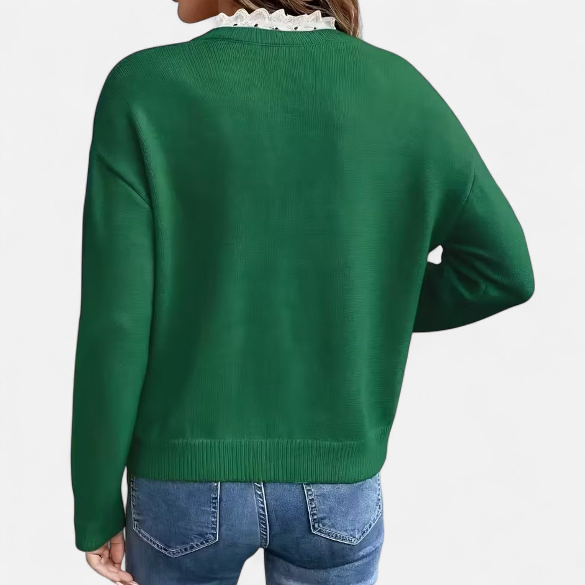 Dorevelle Damen V-Ausschnitt Pullover mit Spitzenbesatz für einen eleganten Look