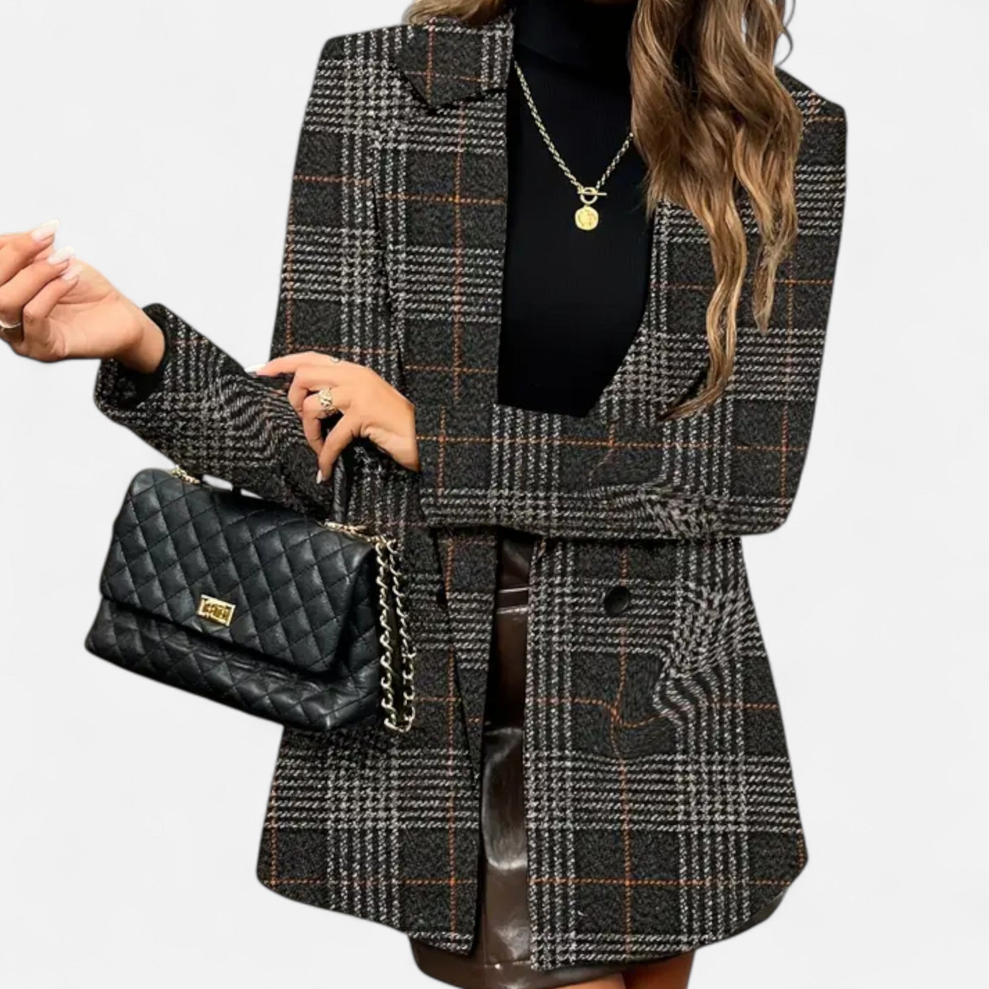 Dorevelle | Damenklassischer Houndstooth-Mantel – Zeitlose Eleganz und Stil