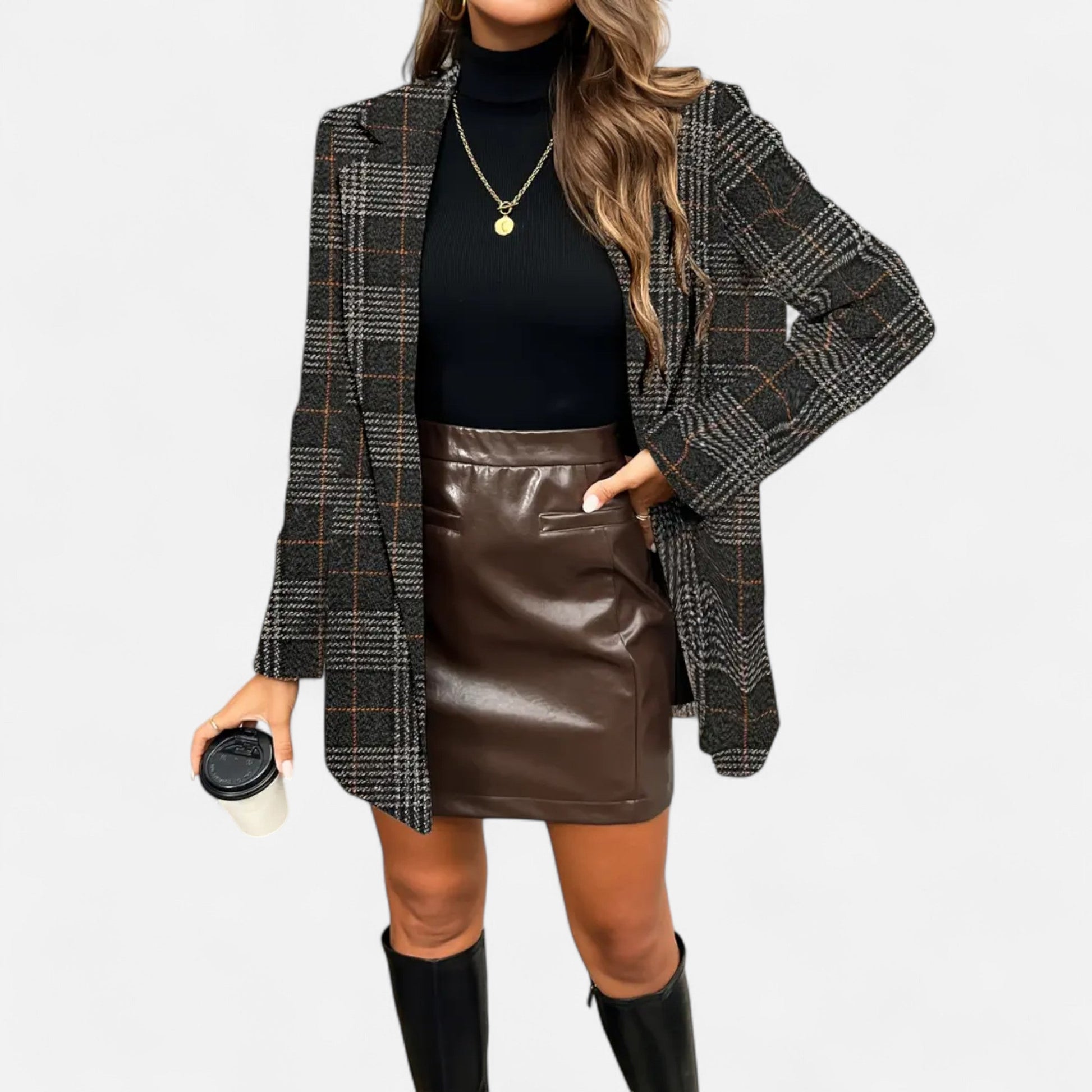 Dorevelle | Damenklassischer Houndstooth-Mantel – Zeitlose Eleganz und Stil