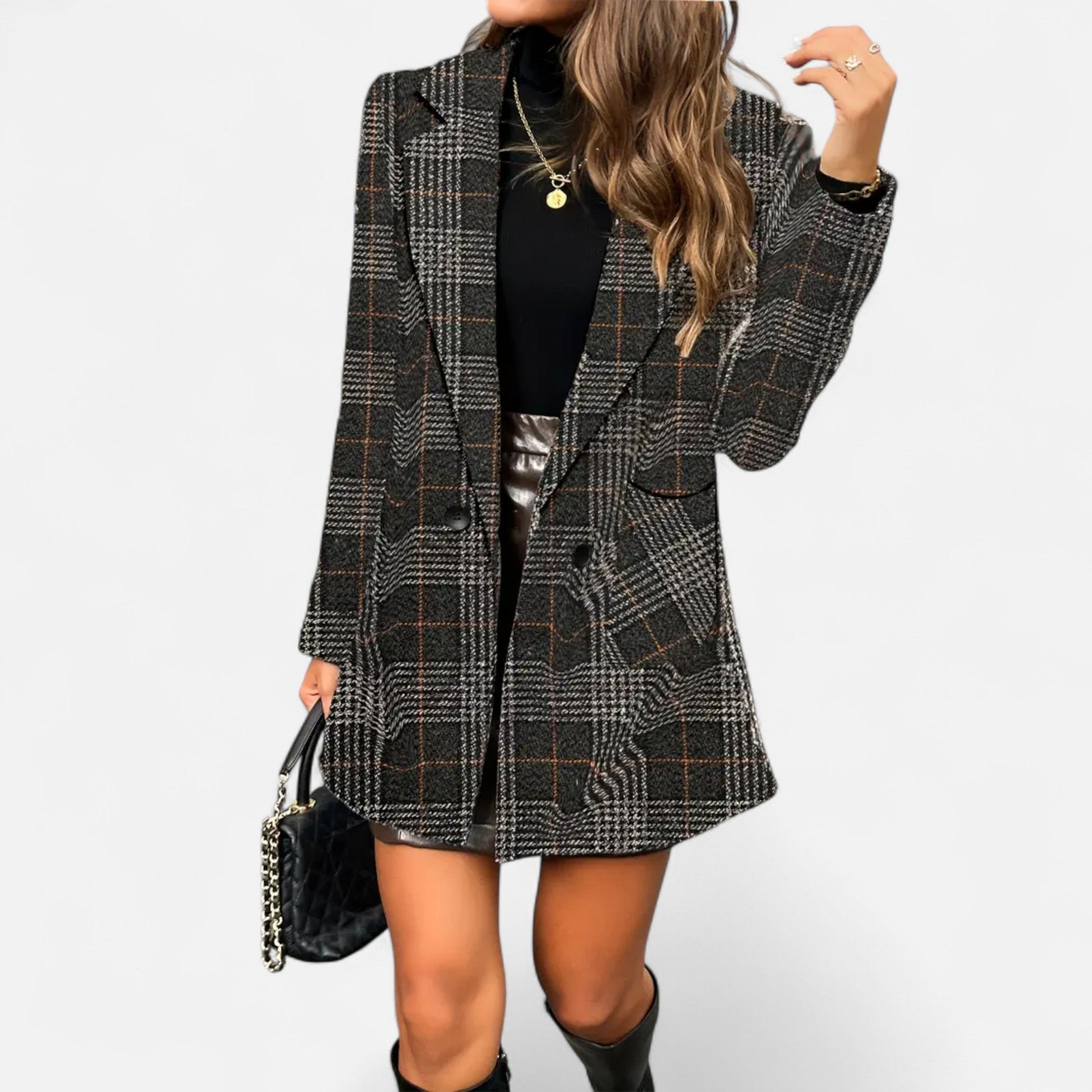 Dorevelle | Damenklassischer Houndstooth-Mantel – Zeitlose Eleganz und Stil