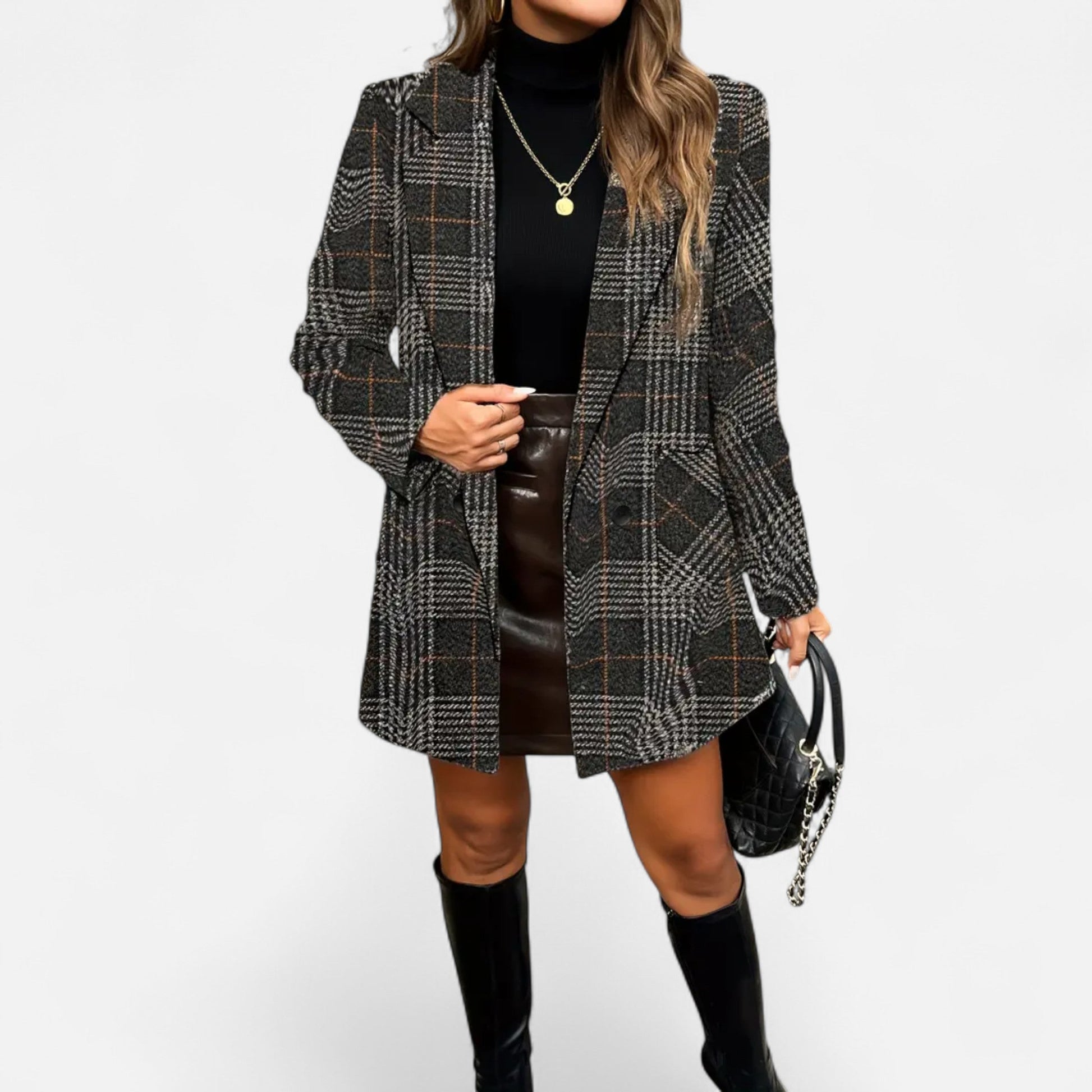 Dorevelle | Damenklassischer Houndstooth-Mantel – Zeitlose Eleganz und Stil