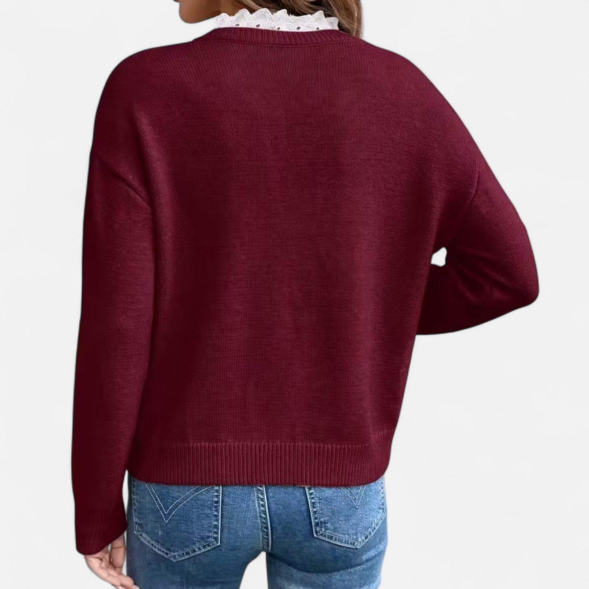 Dorevelle Damen V-Ausschnitt Pullover mit Spitzenbesatz für einen eleganten Look