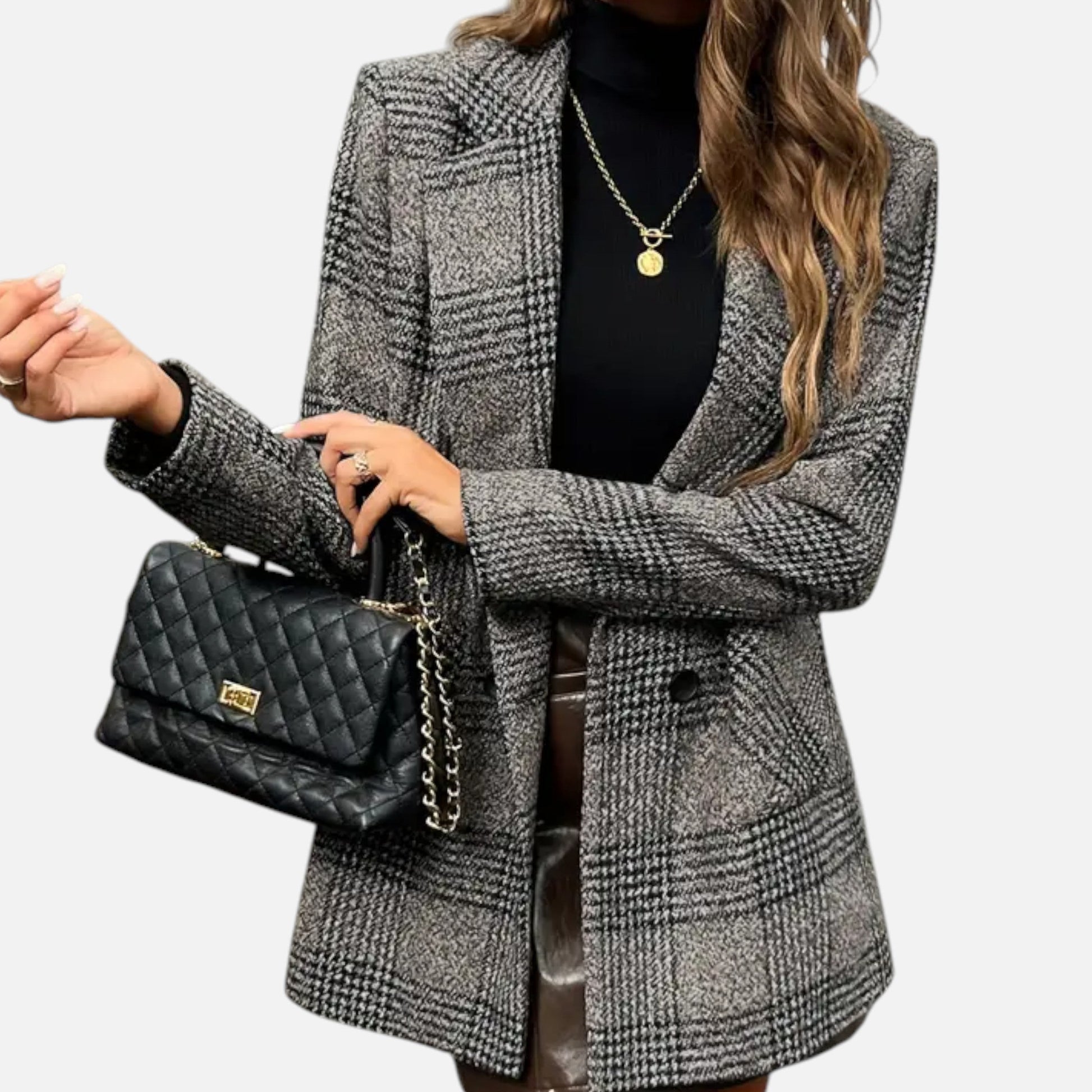 Dorevelle | Damenklassischer Houndstooth-Mantel – Zeitlose Eleganz und Stil