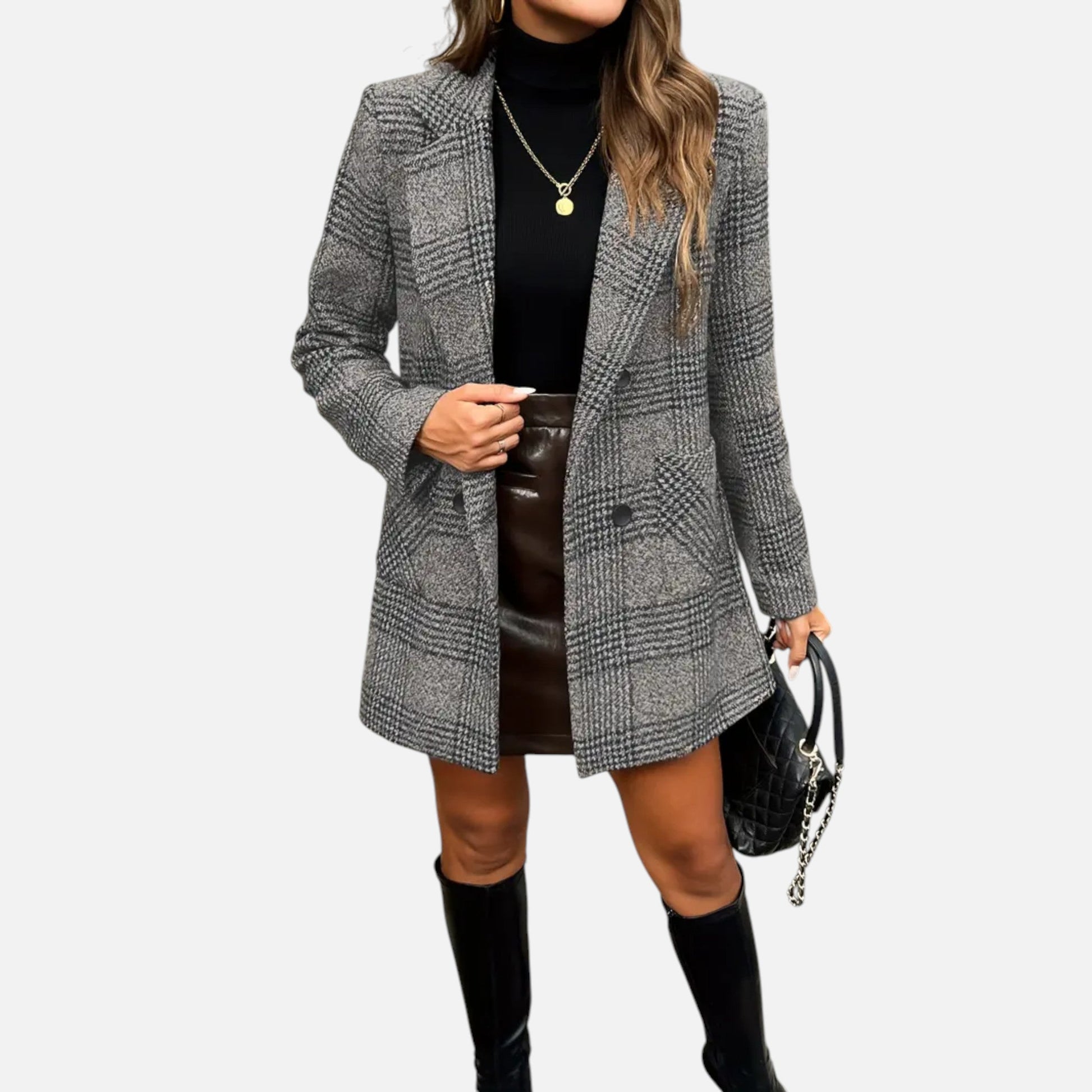 Dorevelle | Damenklassischer Houndstooth-Mantel – Zeitlose Eleganz und Stil