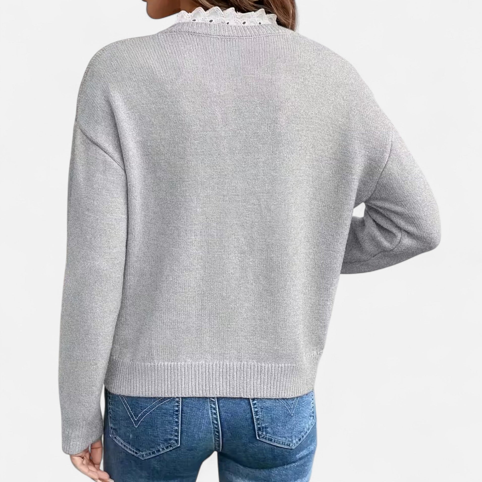 Dorevelle Damen V-Ausschnitt Pullover mit Spitzenbesatz für einen eleganten Look
