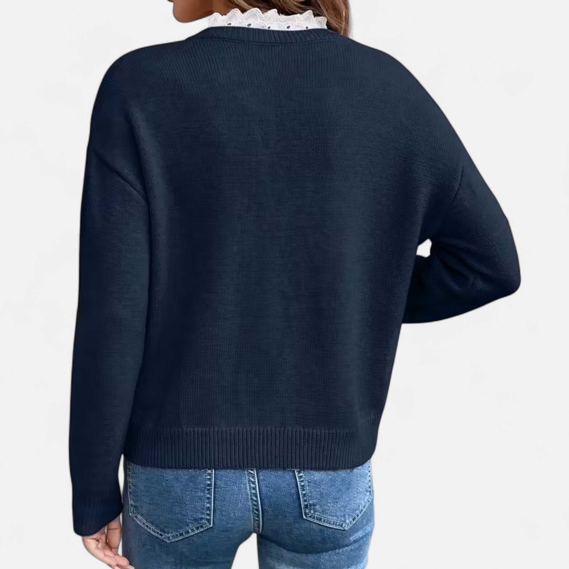 Dorevelle Damen V-Ausschnitt Pullover mit Spitzenbesatz für einen eleganten Look