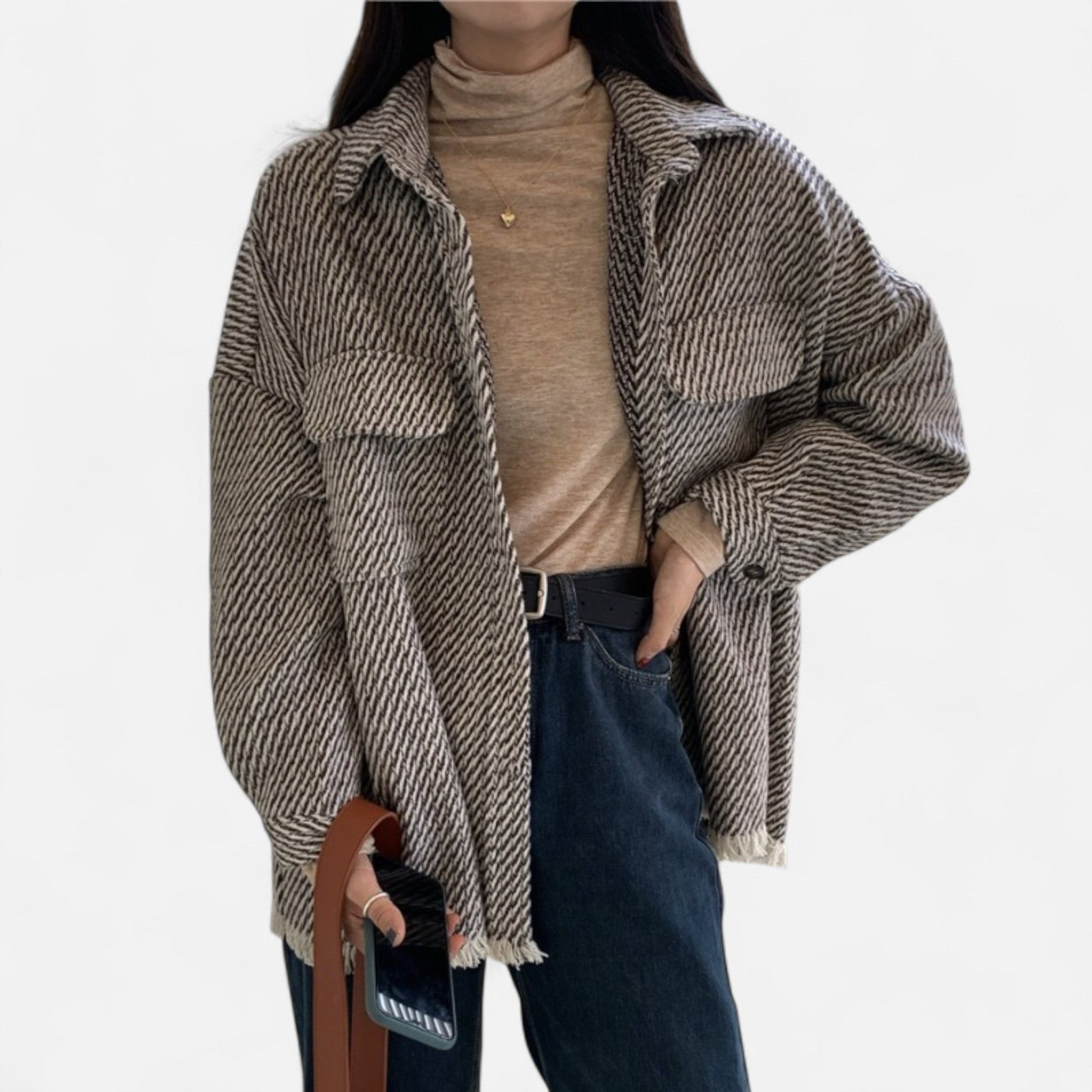 Dorevelle Damen Wolljacke – Elegante Karomuster-Polo-Kragen für einen stilvollen Look