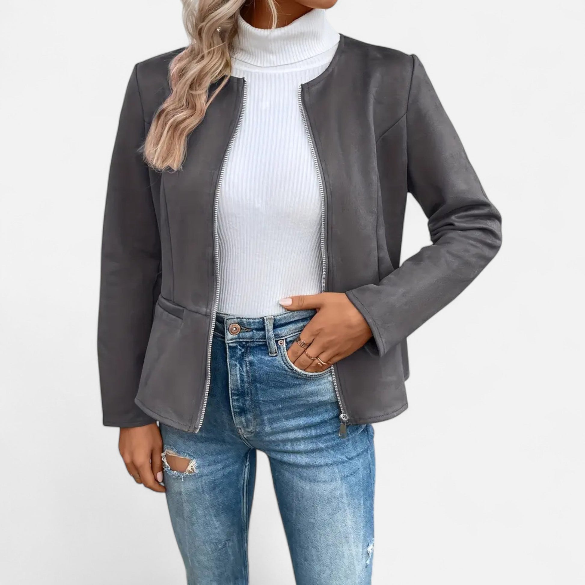 Dorevelle | Damen-Cropped-Jacke – Schlanke ZIP-Optik für stilvolle Eleganz