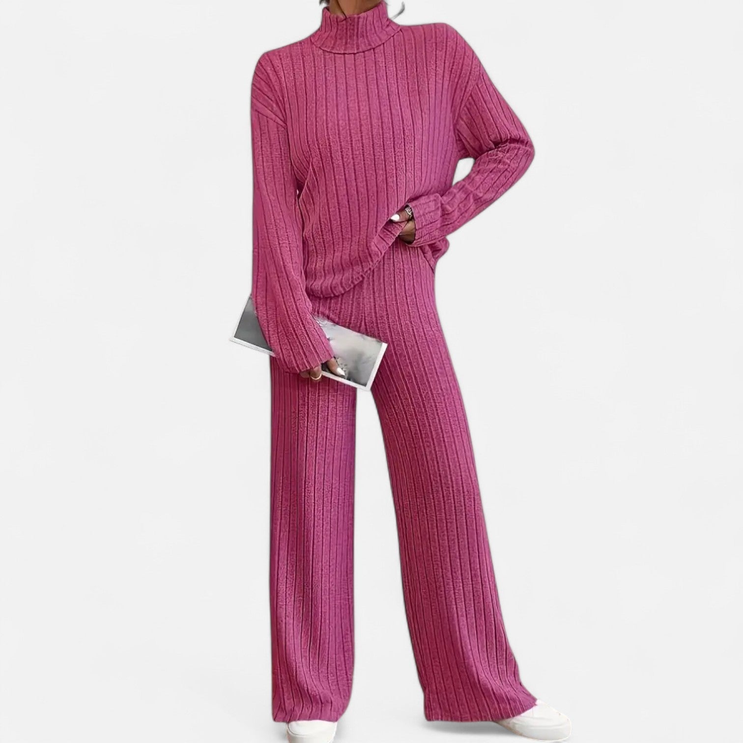 Dorevelle | Women's Ribbed Set with Mock Neck & Wide-Leg Style for a Chic and Comfortable Look