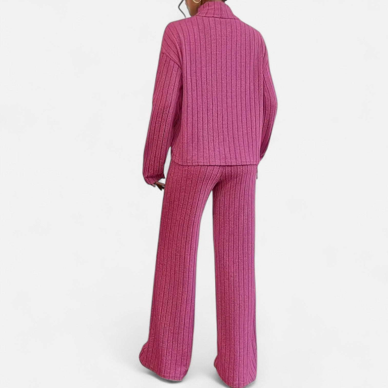 Dorevelle | Women's Ribbed Set with Mock Neck & Wide-Leg Style for a Chic and Comfortable Look