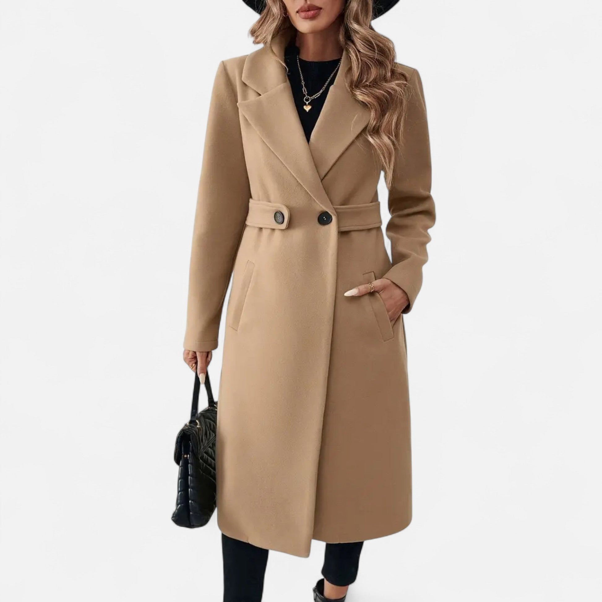Dorevelle | Women's Elegant Tweed Overcoat with Stylish Belted Design