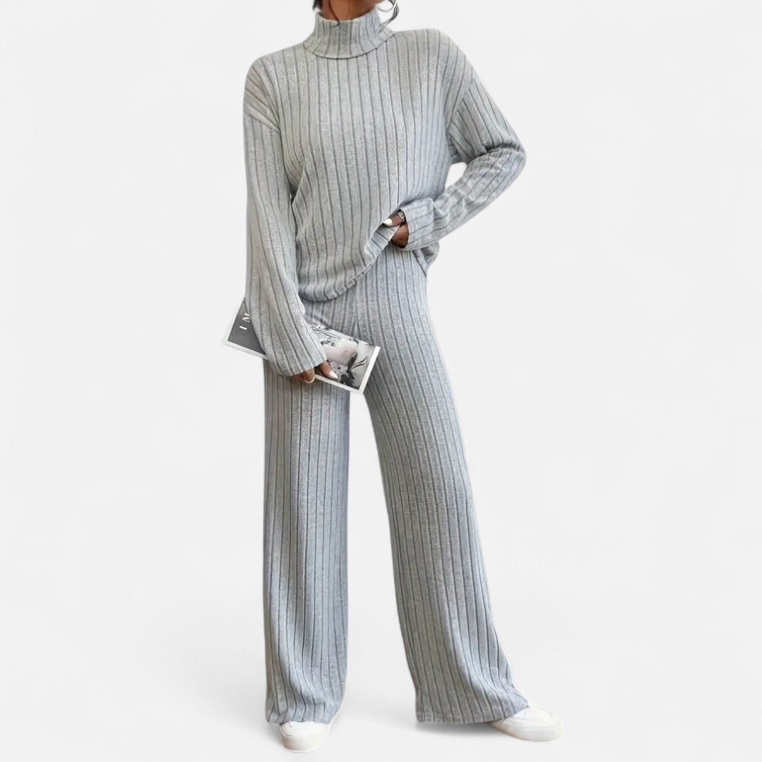 Dorevelle | Women's Ribbed Set with Mock Neck & Wide-Leg Style for a Chic and Comfortable Look
