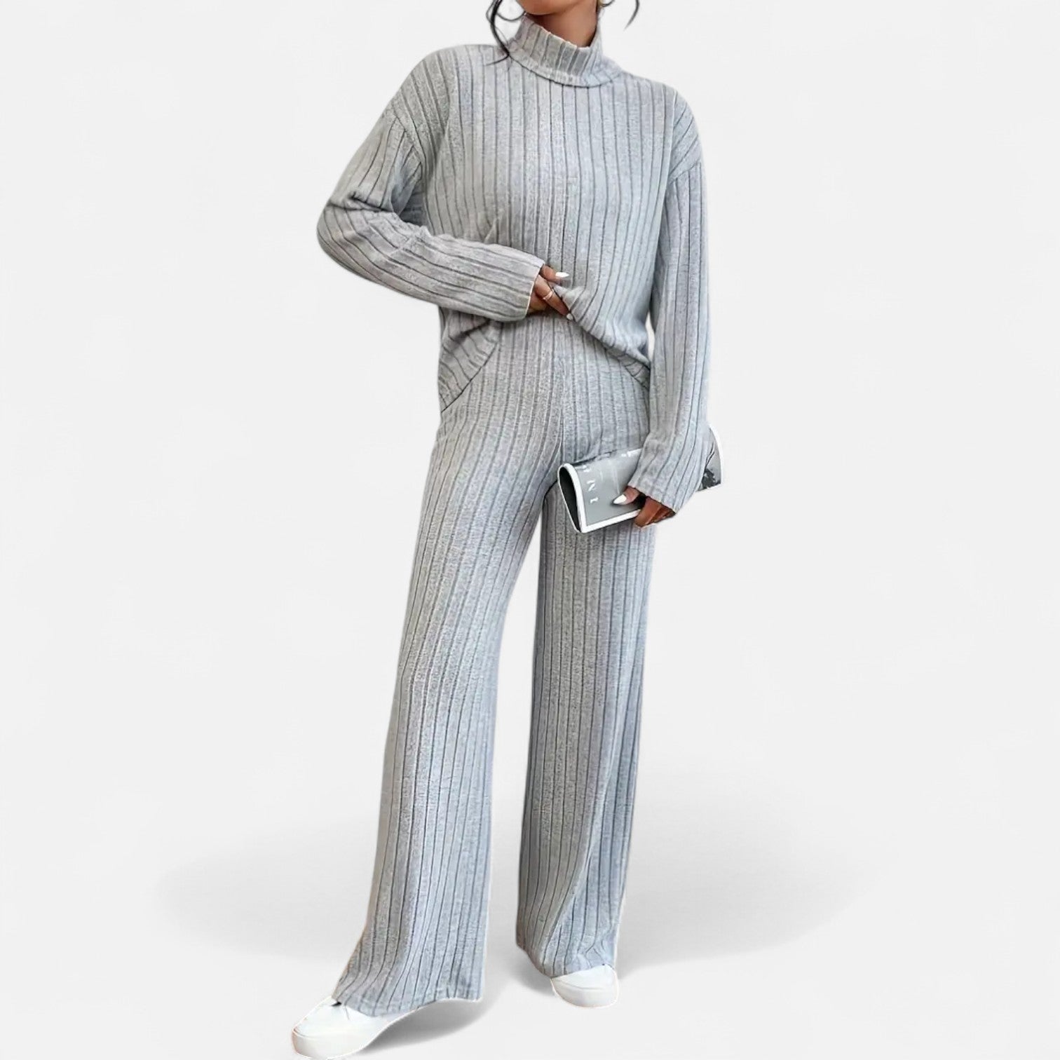 Dorevelle | Women's Ribbed Set with Mock Neck & Wide-Leg Style for a Chic and Comfortable Look
