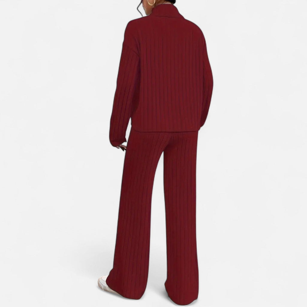 Dorevelle | Women's Ribbed Set with Mock Neck & Wide-Leg Style for a Chic and Comfortable Look