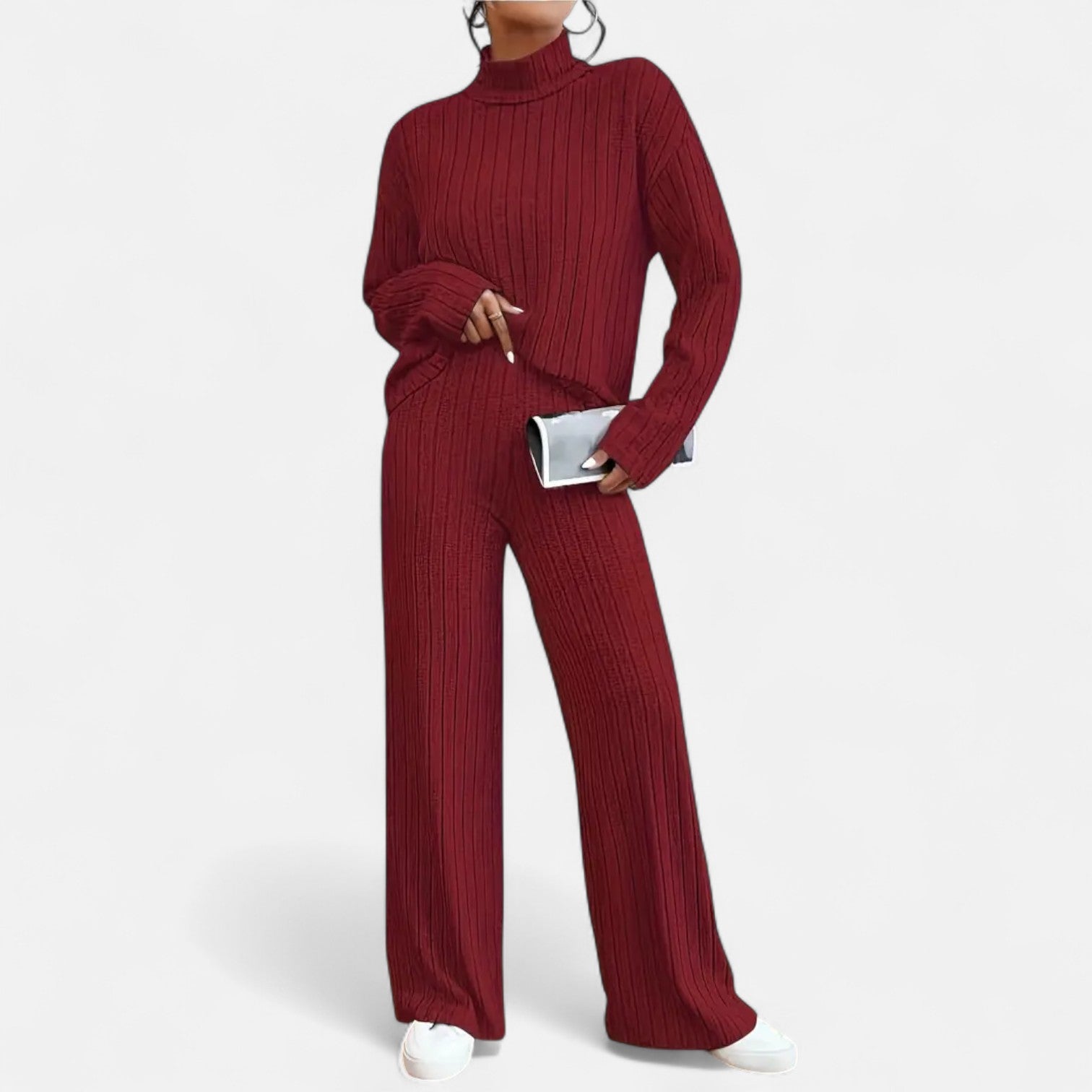 Dorevelle | Women's Ribbed Set with Mock Neck & Wide-Leg Style for a Chic and Comfortable Look