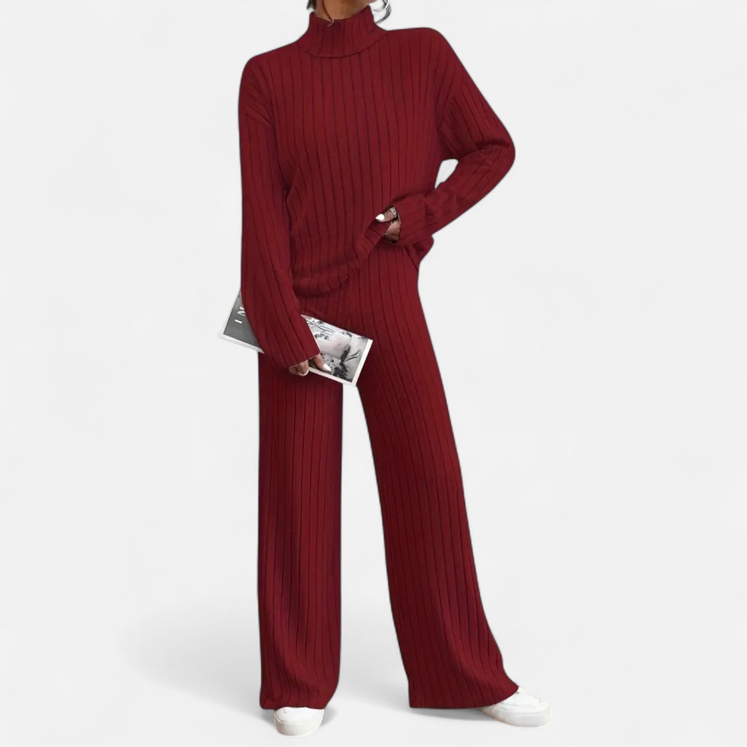 Dorevelle | Women's Ribbed Set with Mock Neck & Wide-Leg Style for a Chic and Comfortable Look