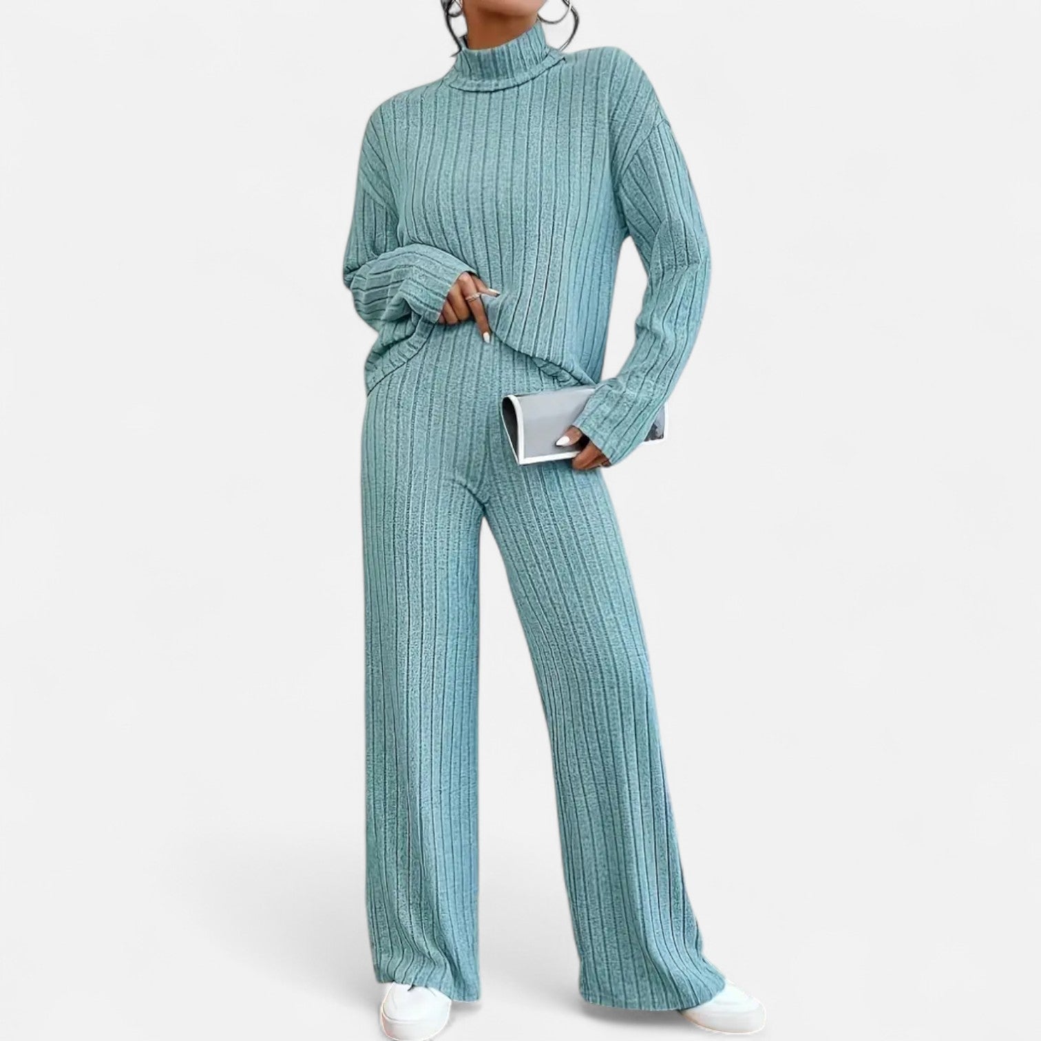 Dorevelle | Women's Ribbed Set with Mock Neck & Wide-Leg Style for a Chic and Comfortable Look