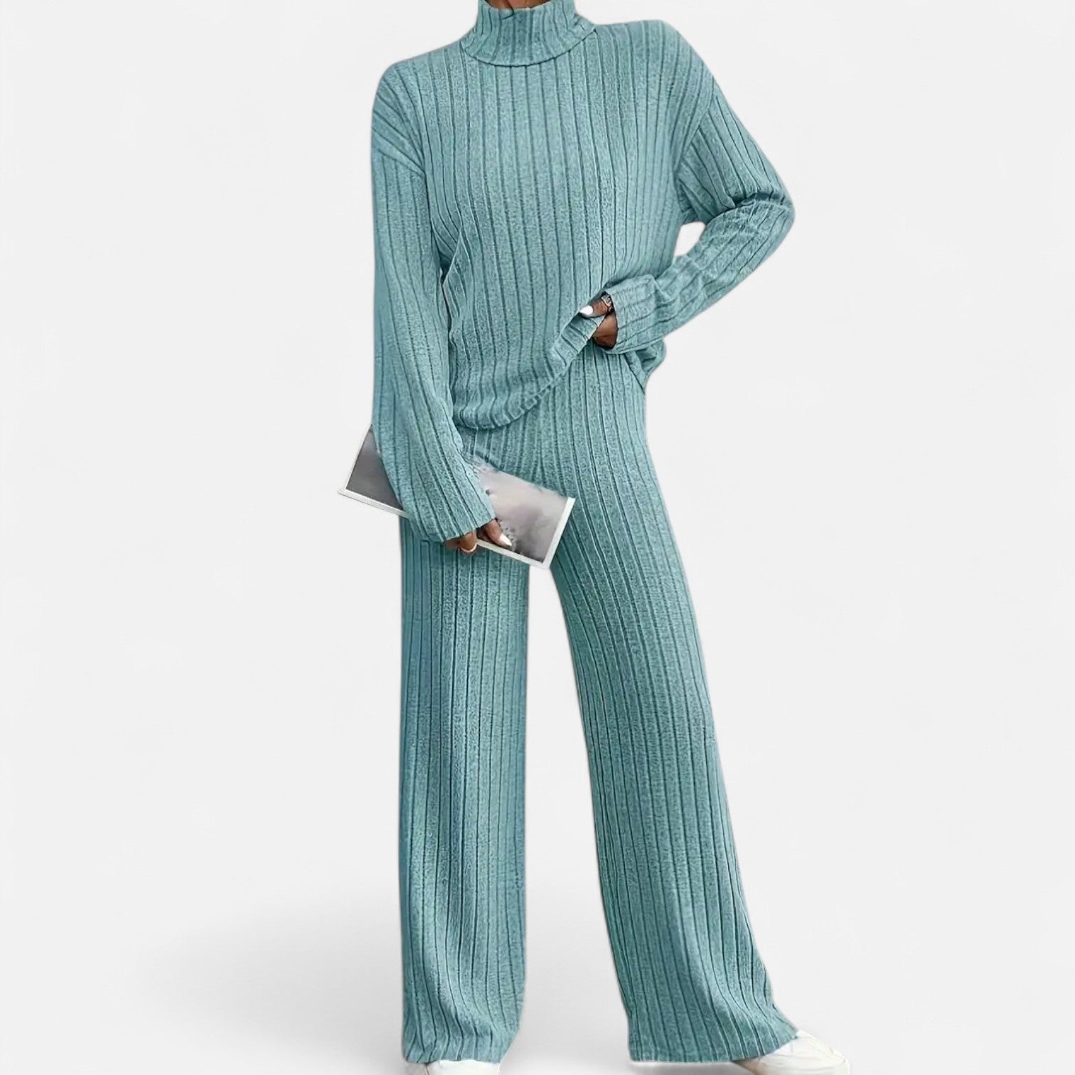 Dorevelle | Women's Ribbed Set with Mock Neck & Wide-Leg Style for a Chic and Comfortable Look