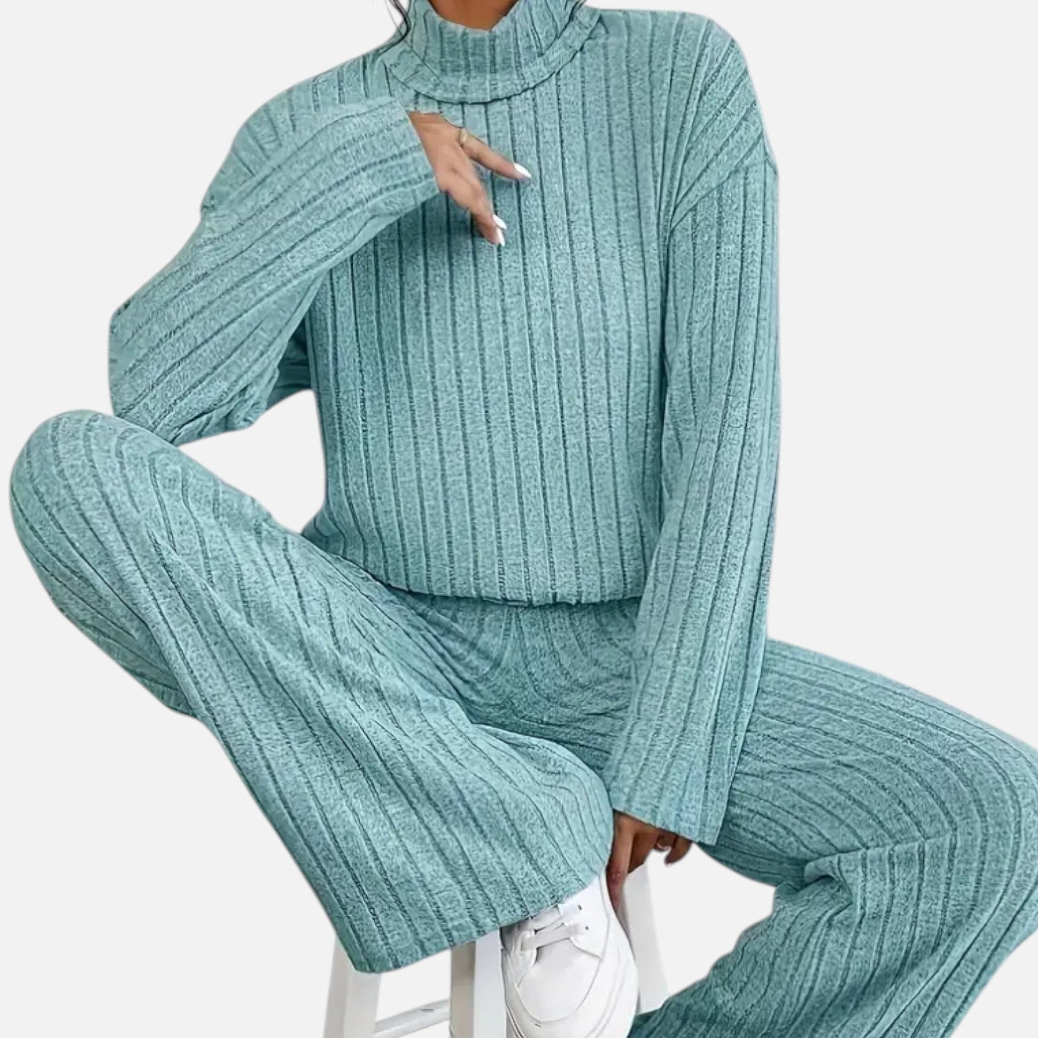 Dorevelle | Women's Ribbed Set with Mock Neck & Wide-Leg Style for a Chic and Comfortable Look