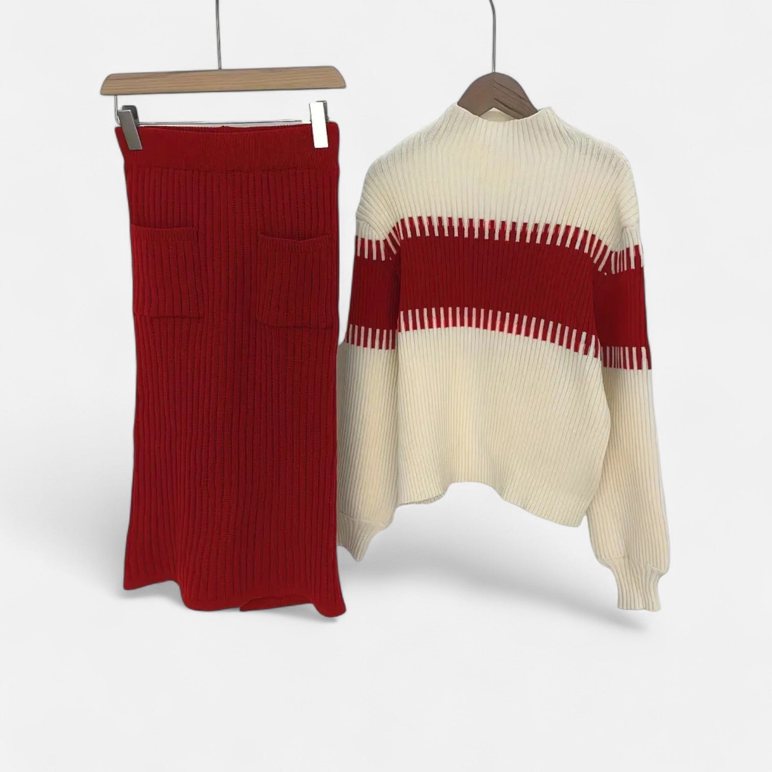 Dorevelle | Ensemble en Maille pour Femmes – Pullover à Col Haut et Jupe Mi-Longue Élégante