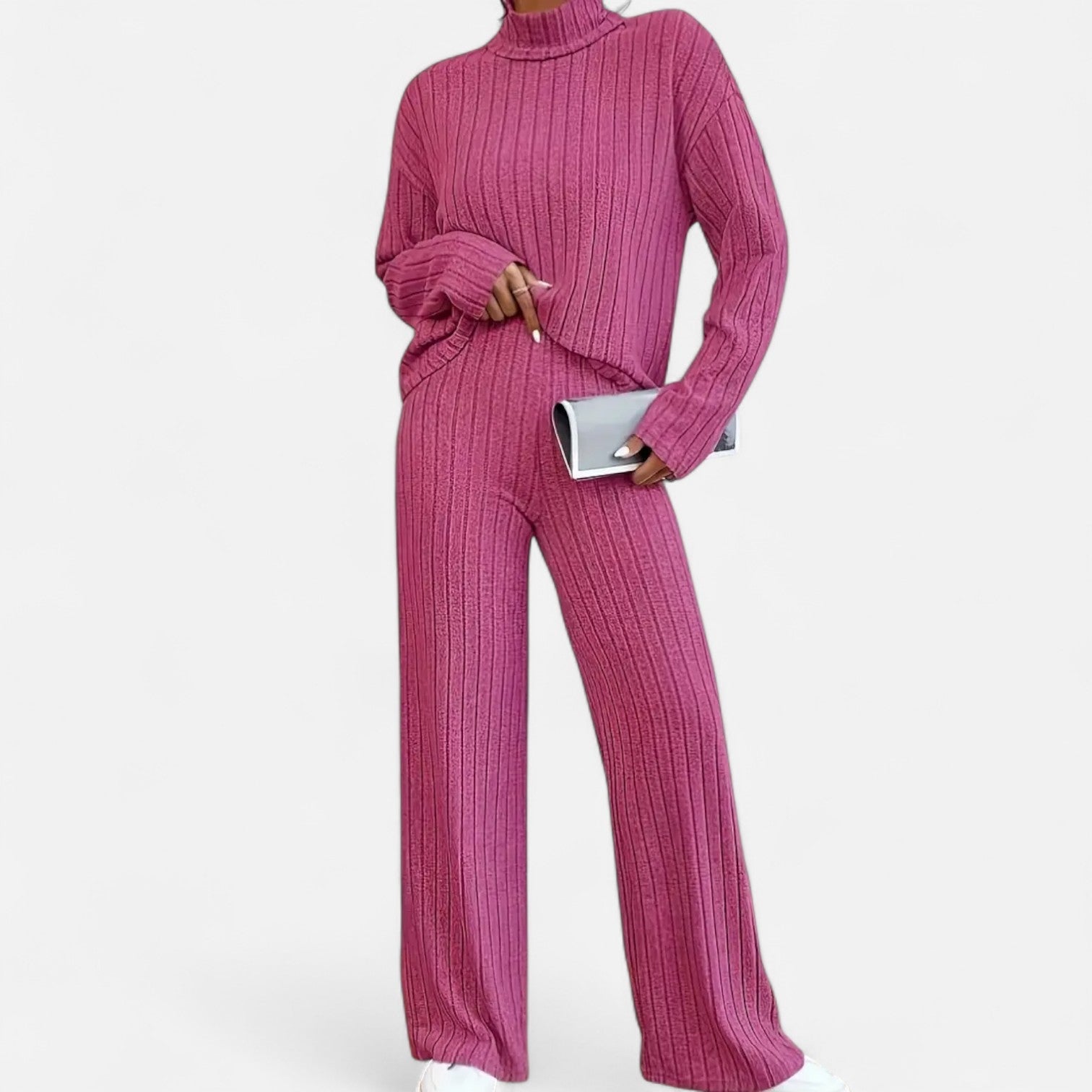 Dorevelle | Women's Ribbed Set with Mock Neck & Wide-Leg Style for a Chic and Comfortable Look