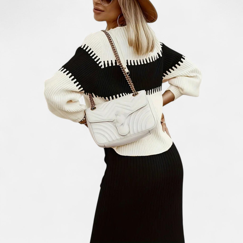 Dorevelle | Ensemble en Maille pour Femmes – Pullover à Col Haut et Jupe Mi-Longue Élégante