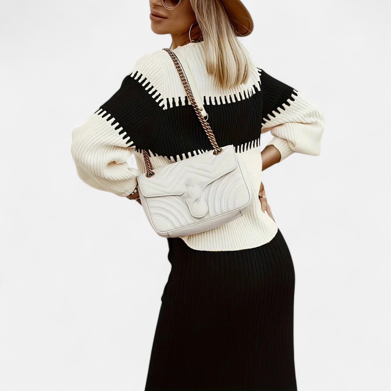 Dorevelle | Ensemble en Maille pour Femmes – Pullover à Col Haut et Jupe Mi-Longue Élégante