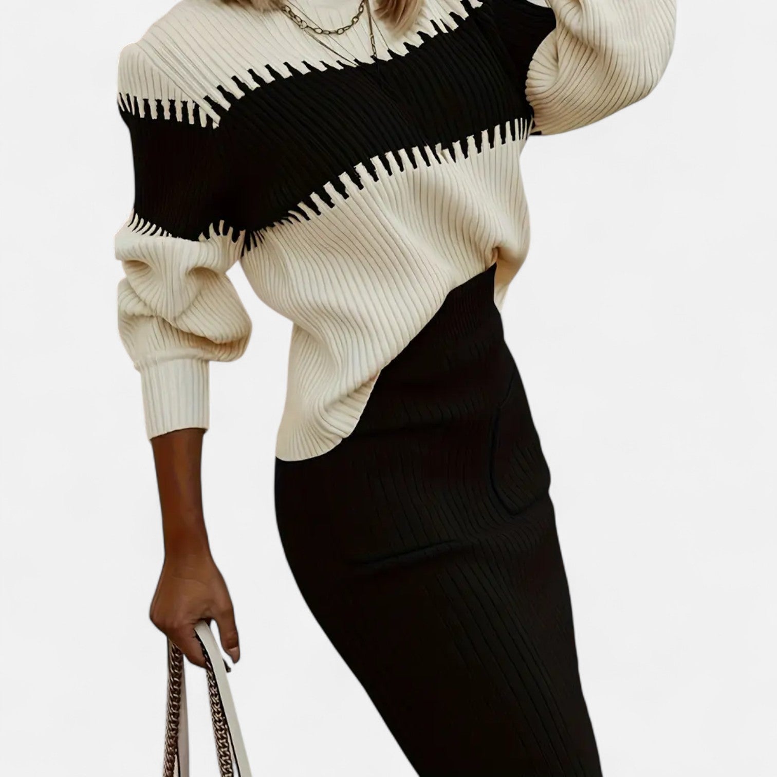 Dorevelle | Ensemble en Maille pour Femmes – Pullover à Col Haut et Jupe Mi-Longue Élégante