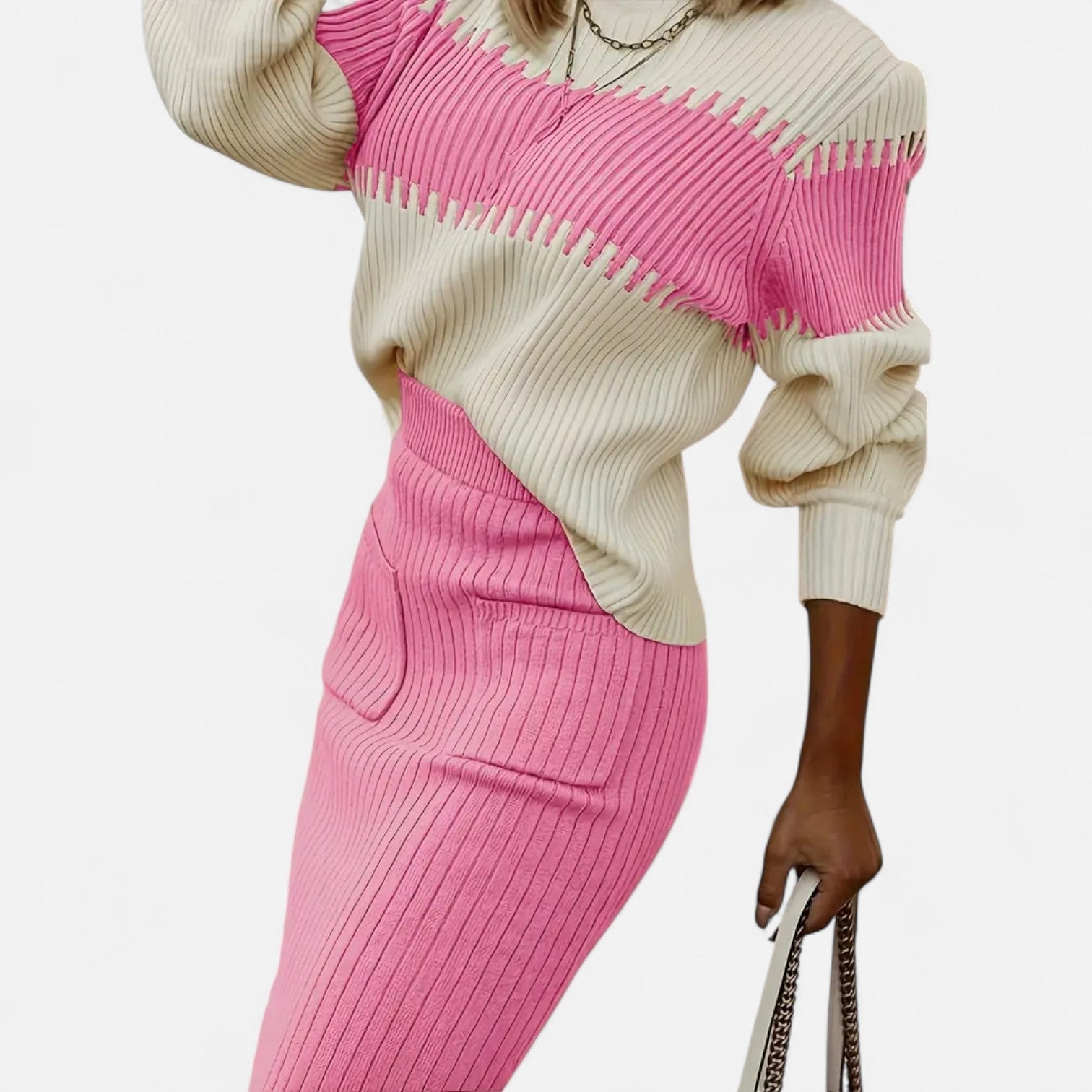 Dorevelle | Ensemble en Maille pour Femmes – Pullover à Col Haut et Jupe Mi-Longue Élégante