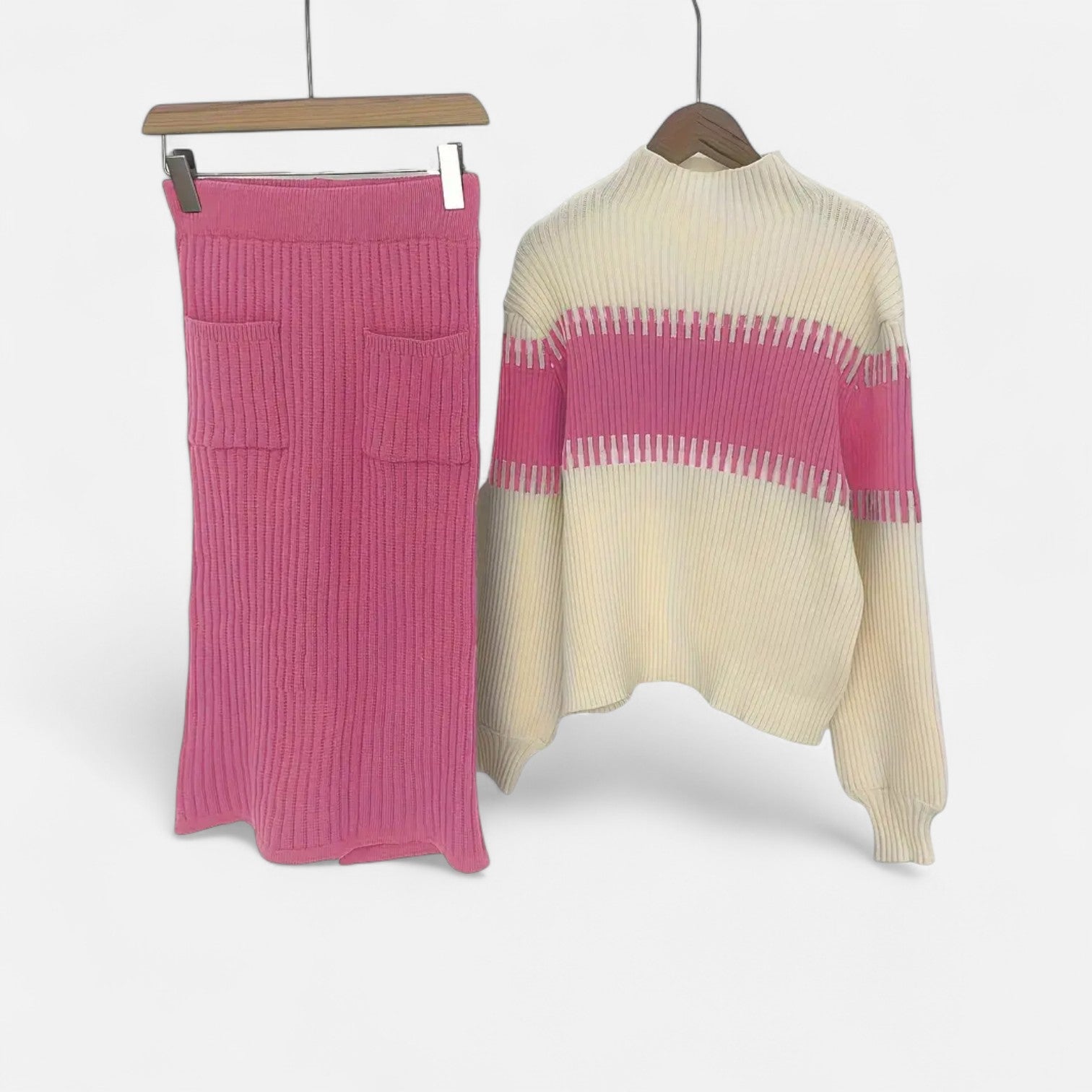 Dorevelle | Ensemble en Maille pour Femmes – Pullover à Col Haut et Jupe Mi-Longue Élégante