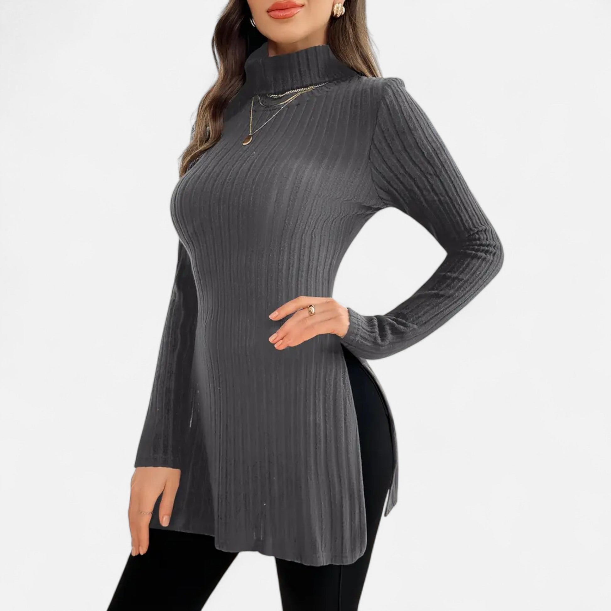 Dorevelle | Femmes Pull-Over en Maille Ribbée – Élégant Col Haut pour un Style Sophistiqué