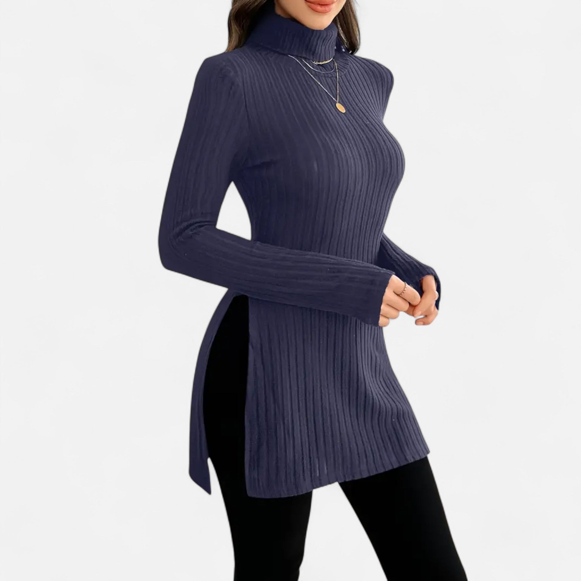 Dorevelle | Femmes Pull-Over en Maille Ribbée – Élégant Col Haut pour un Style Sophistiqué