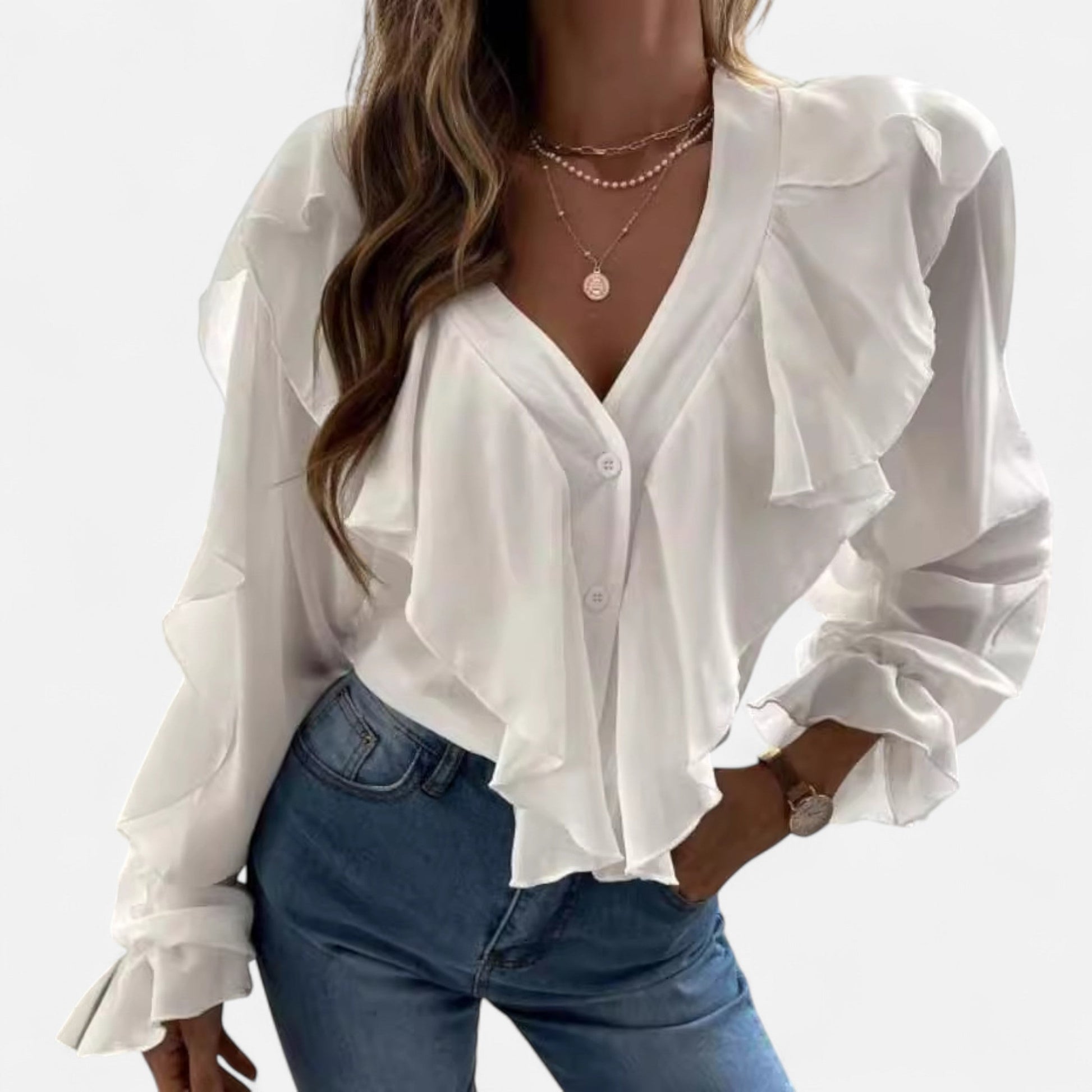 Dorevelle | Damen V-Ausschnitt Rüschentop – Eleganter Volant-Design