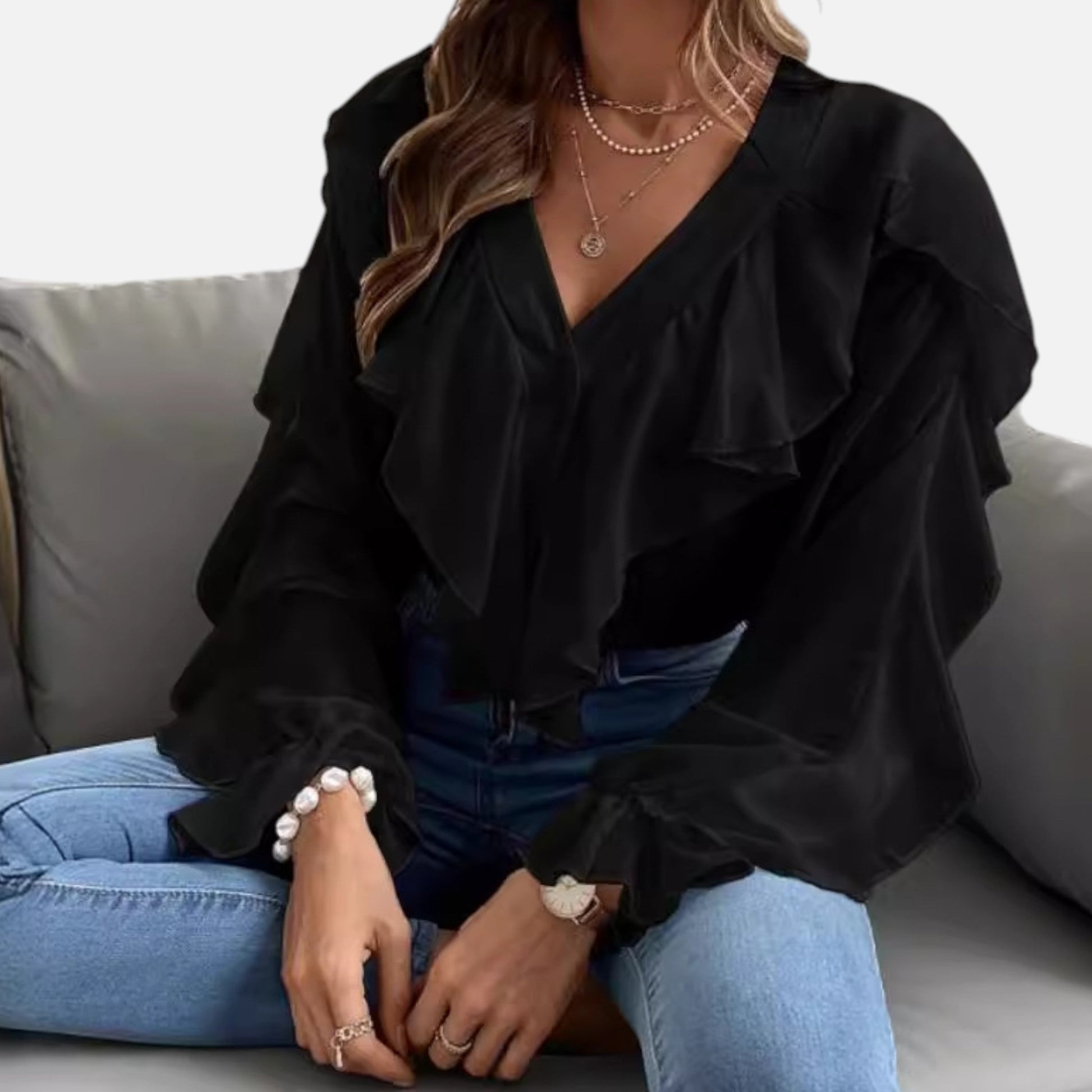 Dorevelle | Damen V-Ausschnitt Rüschentop – Eleganter Volant-Design