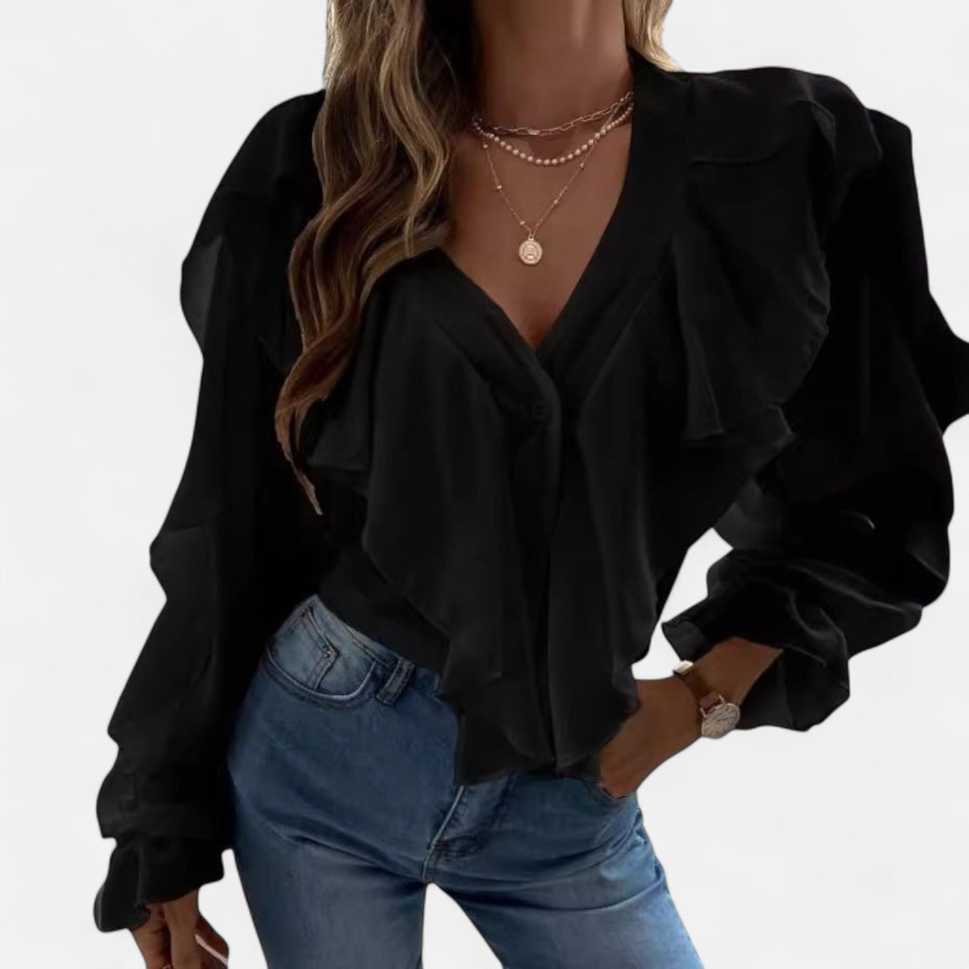 Dorevelle | Damen V-Ausschnitt Rüschentop – Eleganter Volant-Design