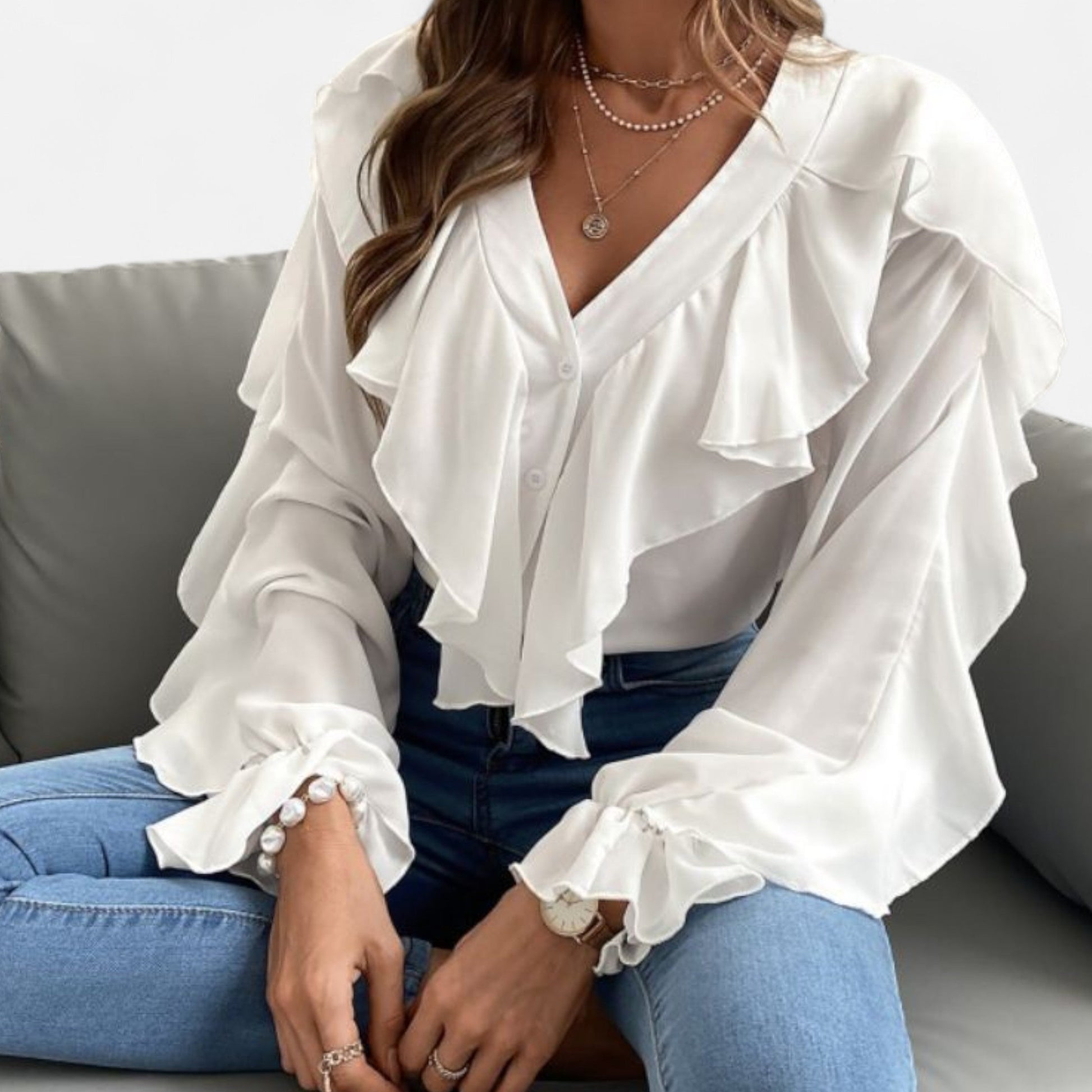 Dorevelle | Damen V-Ausschnitt Rüschentop – Eleganter Volant-Design