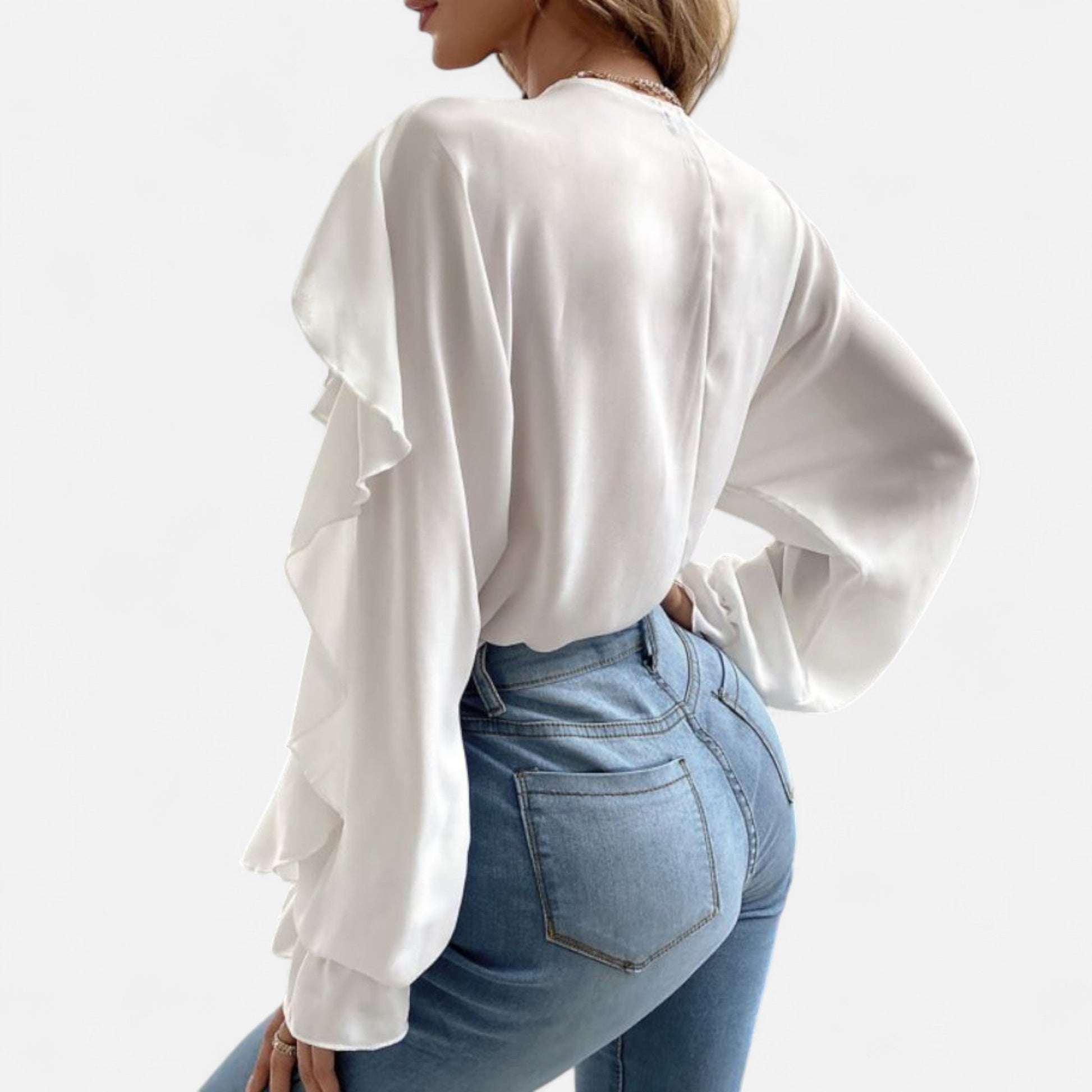 Dorevelle | Damen V-Ausschnitt Rüschentop – Eleganter Volant-Design
