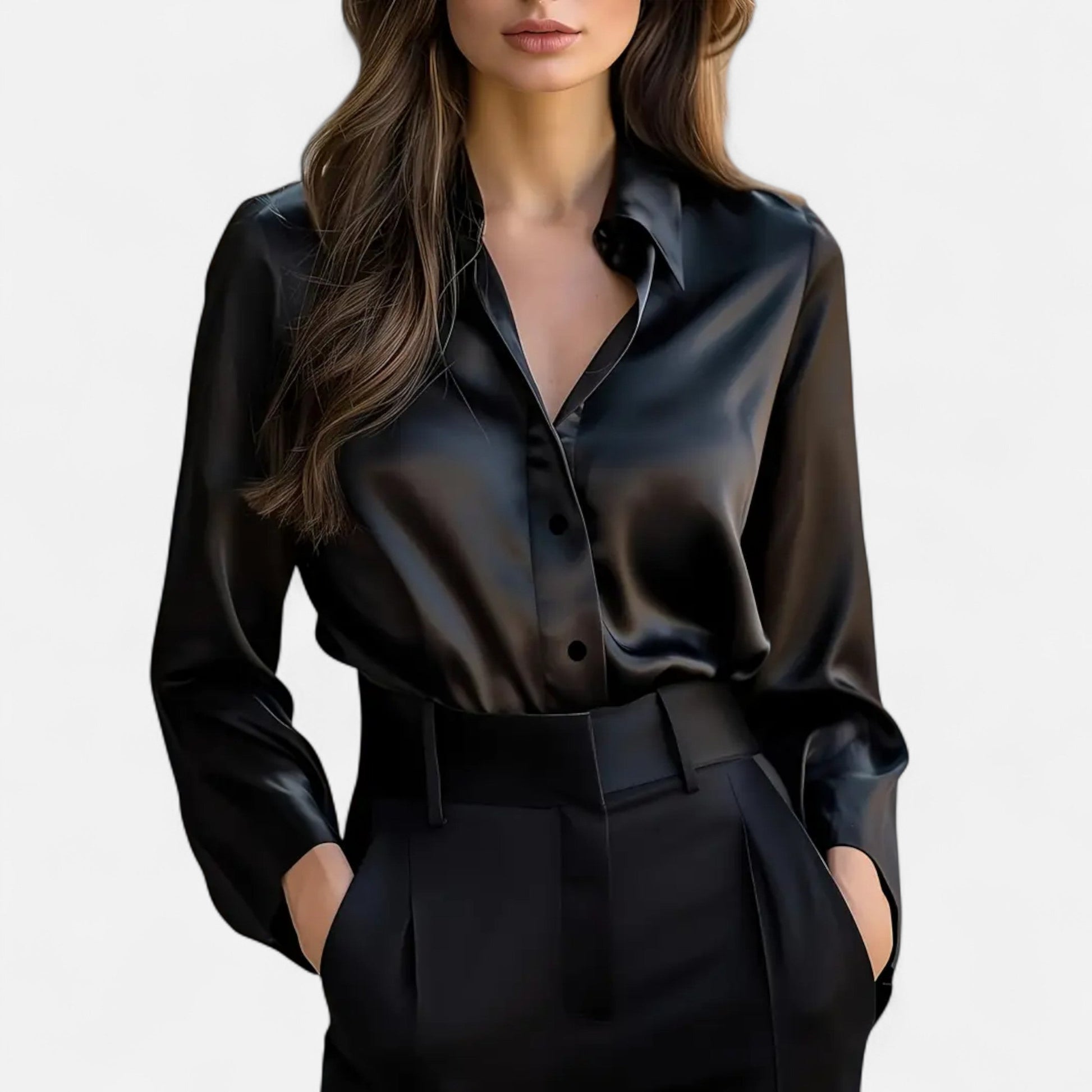 Dorevelle Women’s Satin Blouse - Sophisticated Long Sleeve Elegance