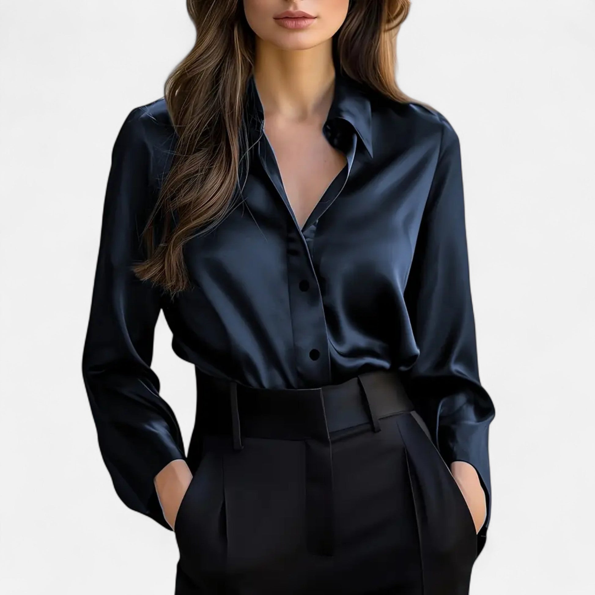 Dorevelle Women’s Satin Blouse - Sophisticated Long Sleeve Elegance