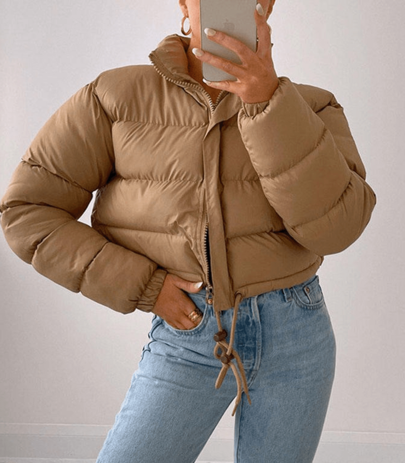 Stylish Short Puffer Jacket with Drawstring – Perfect for Wearing